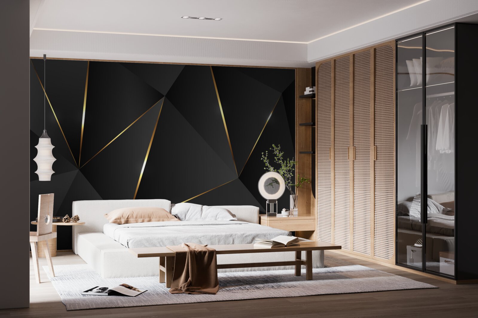 Fotobehang driedimensionale figuren in zwart- en goudtinten