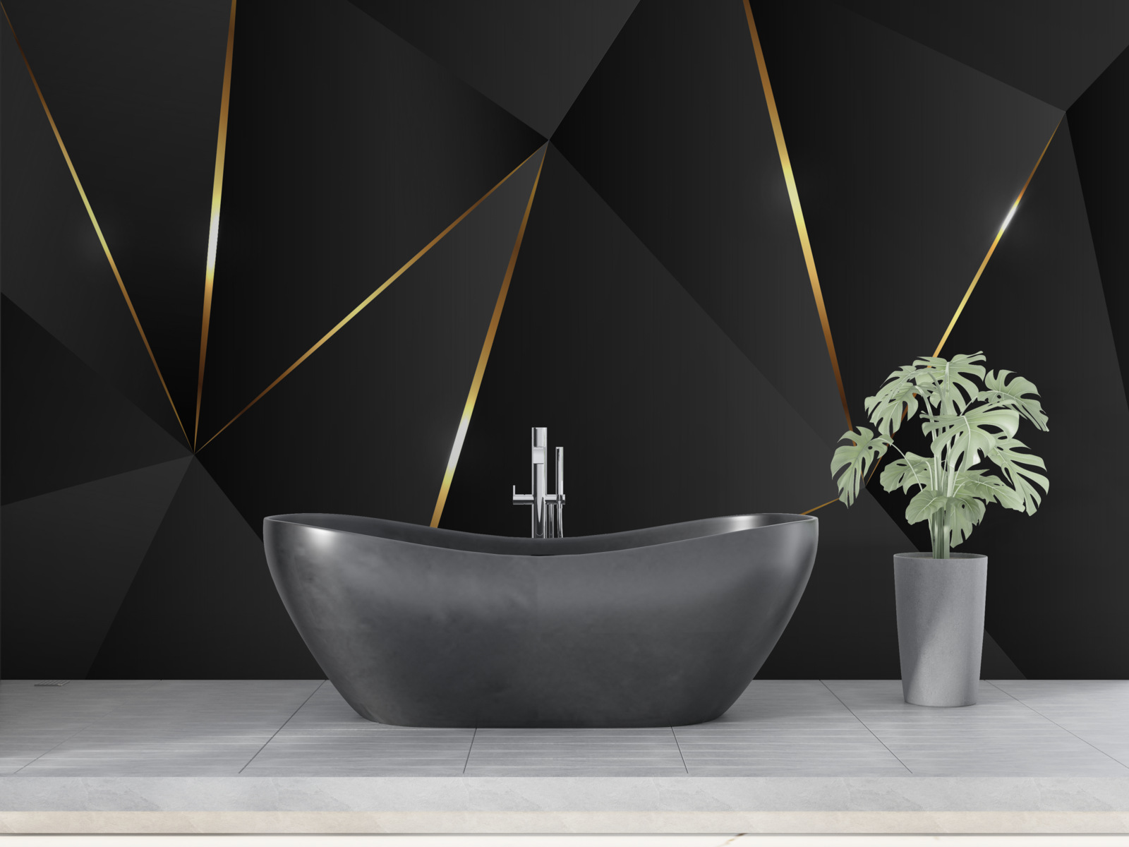 Fotobehang driedimensionale figuren in zwart- en goudtinten