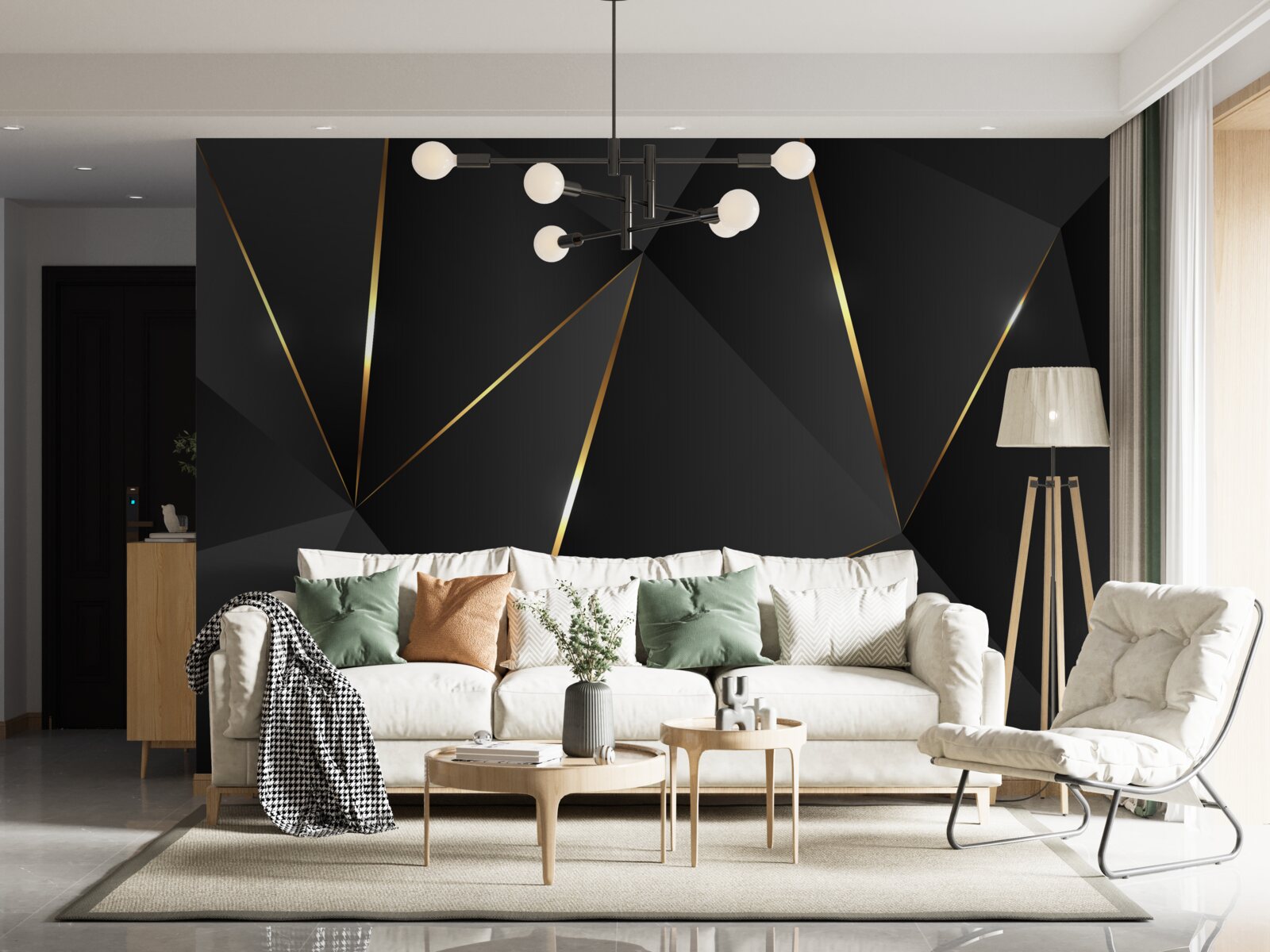 Fotobehang driedimensionale figuren in zwart- en goudtinten