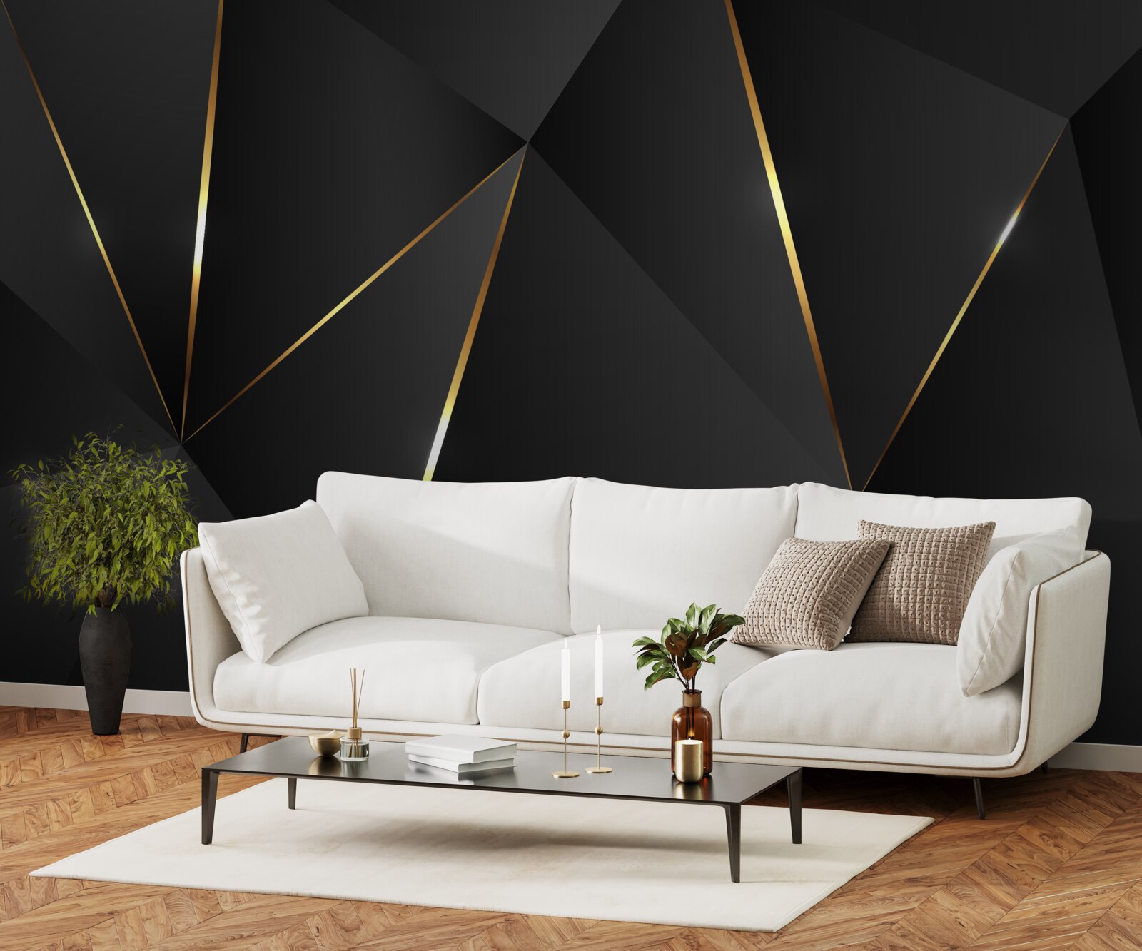 Fotobehang driedimensionale figuren in zwart- en goudtinten