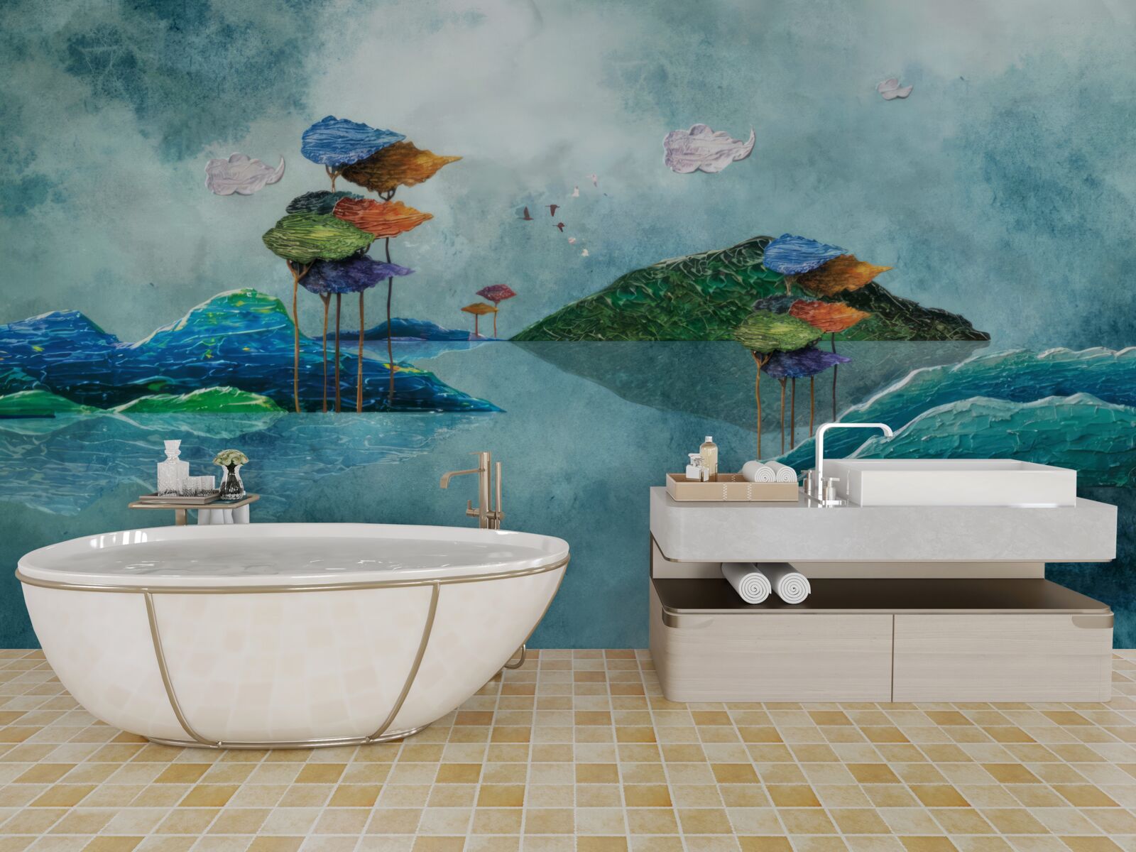 Fotobehang eiland afgebeeld op het schilderij