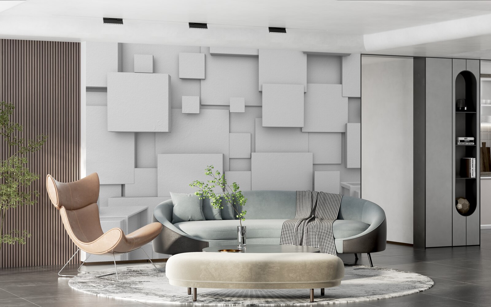 Fotobehang volumetrische witte vierkanten