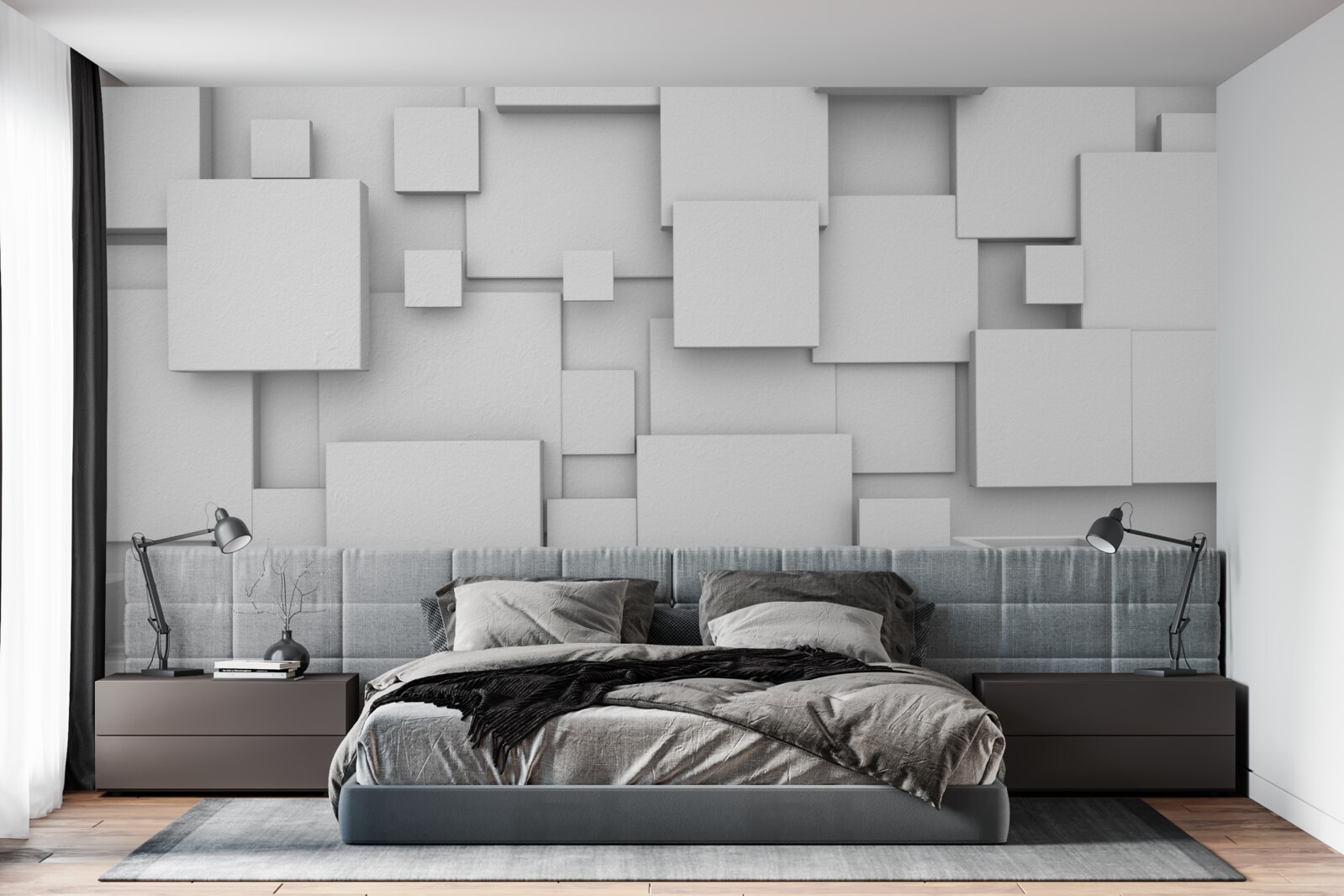 Fotobehang volumetrische witte vierkanten