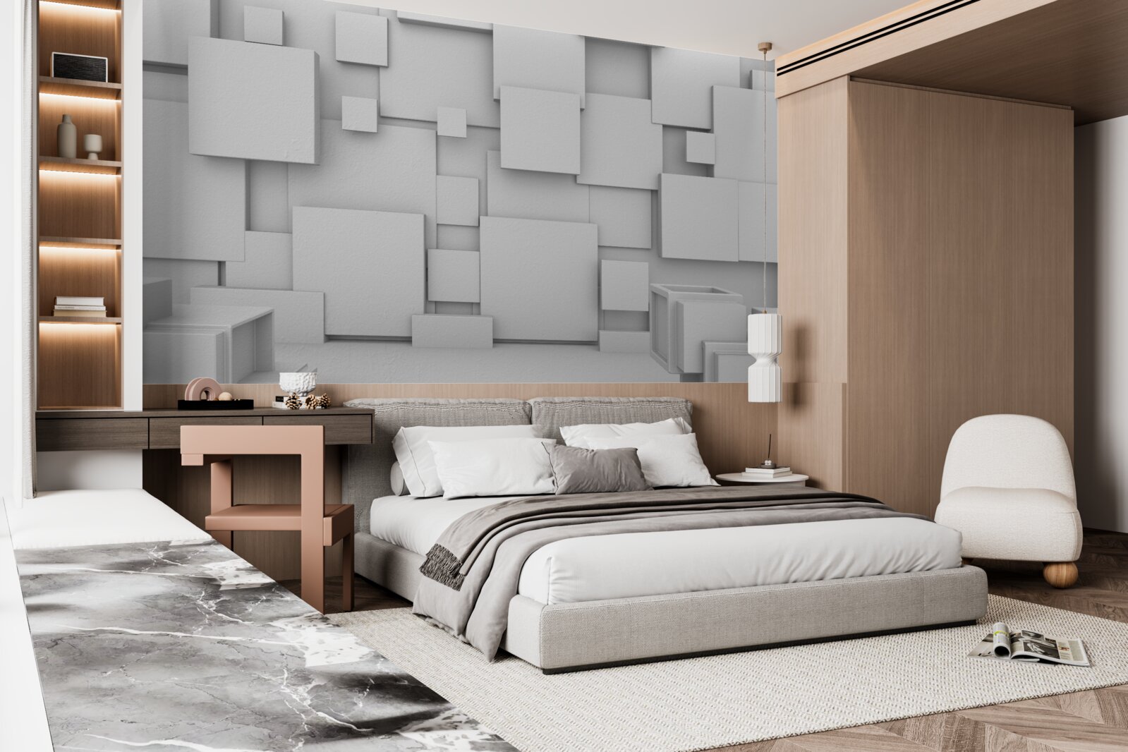 Fotobehang volumetrische witte vierkanten