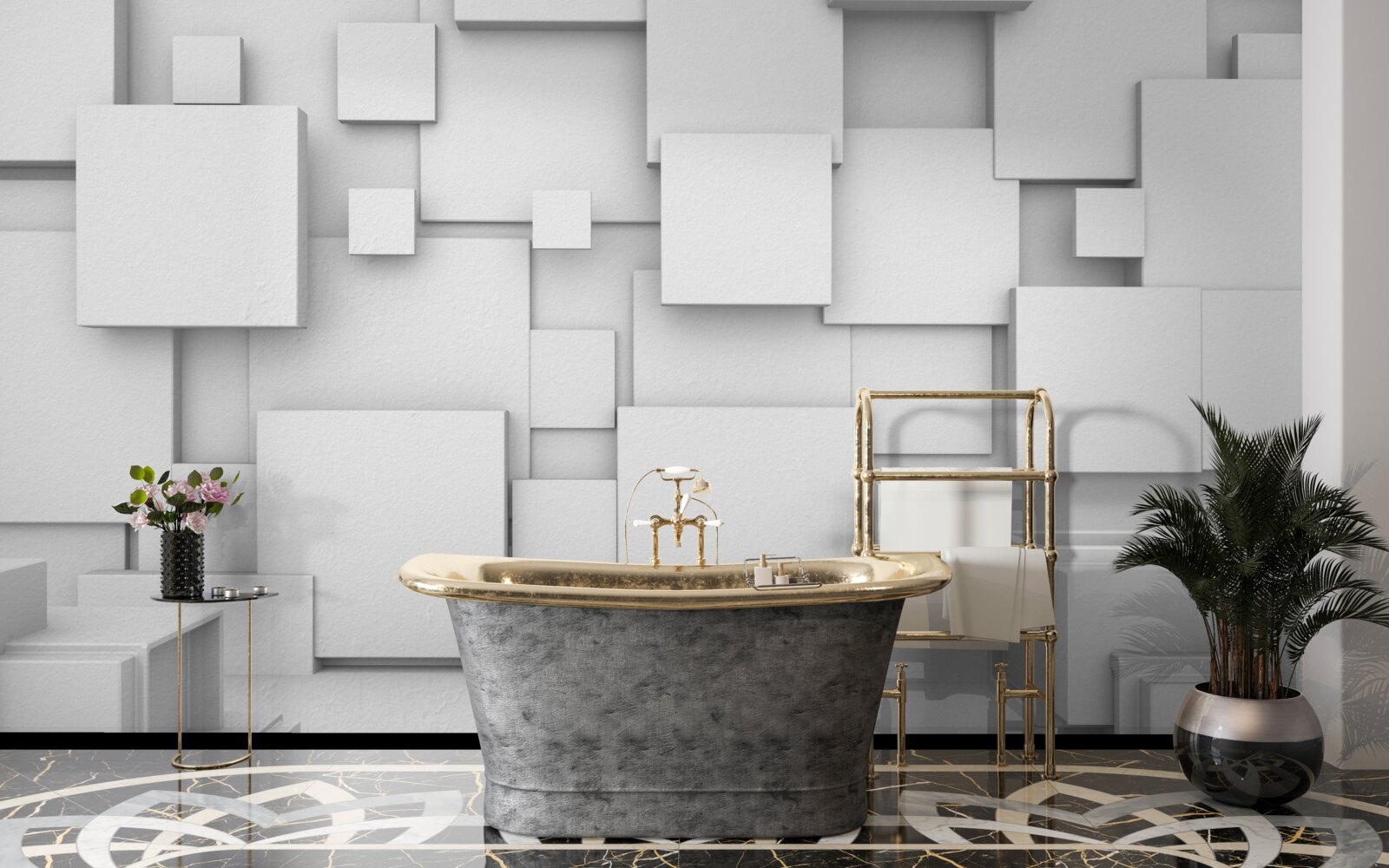 Fotobehang volumetrische witte vierkanten