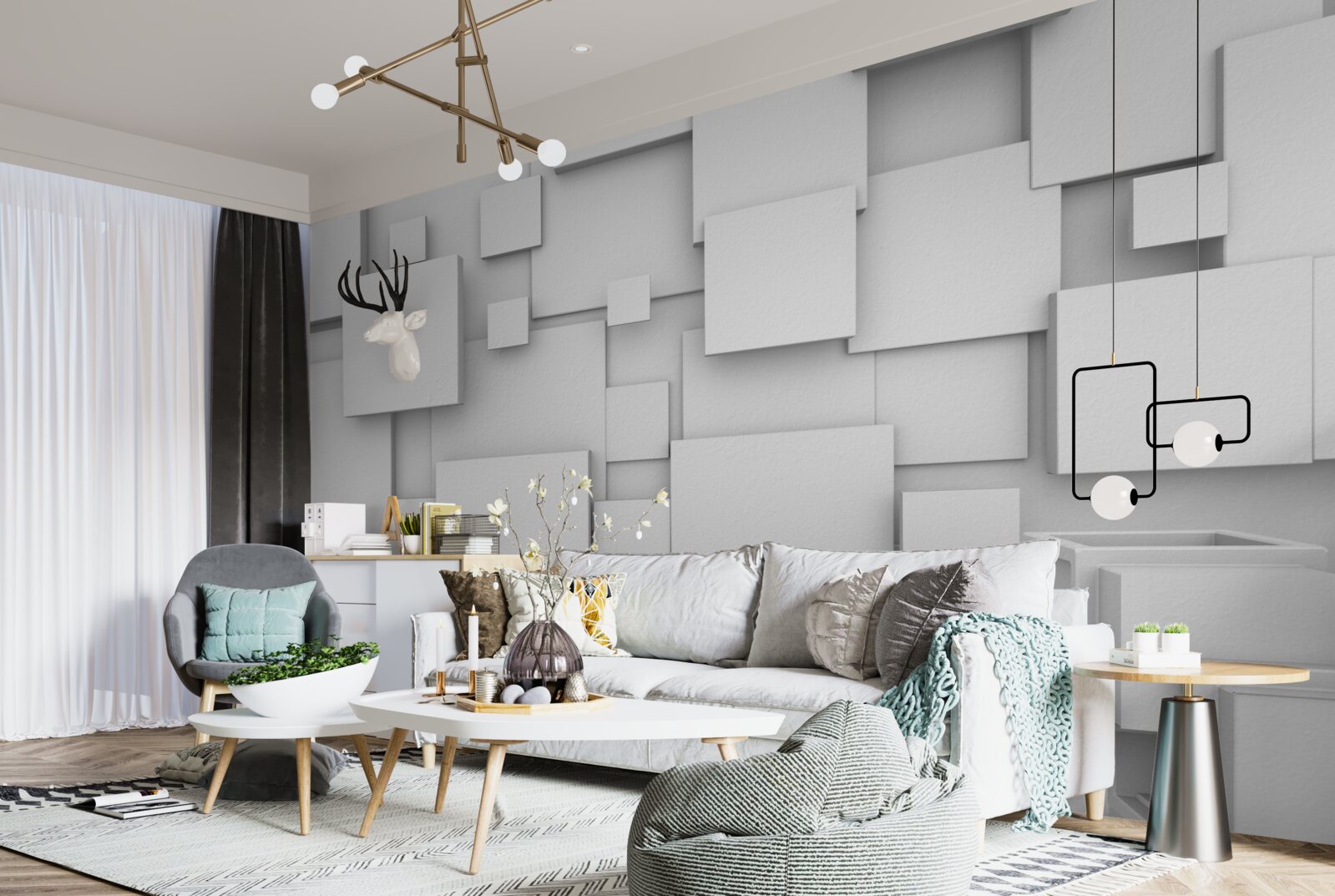 Fotobehang volumetrische witte vierkanten