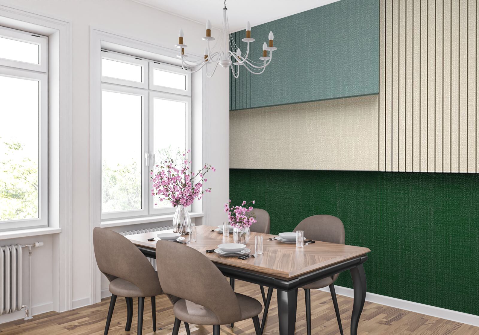 Fotobehang vierkantjes in blauw, beige en groen