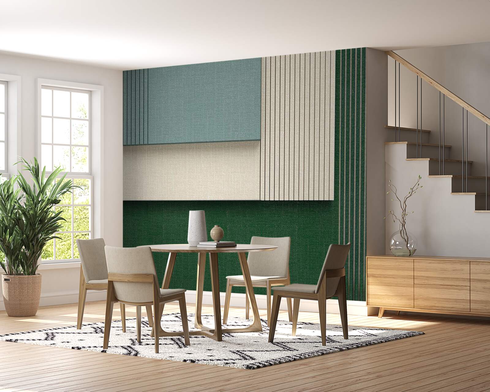 Fotobehang vierkantjes in blauw, beige en groen