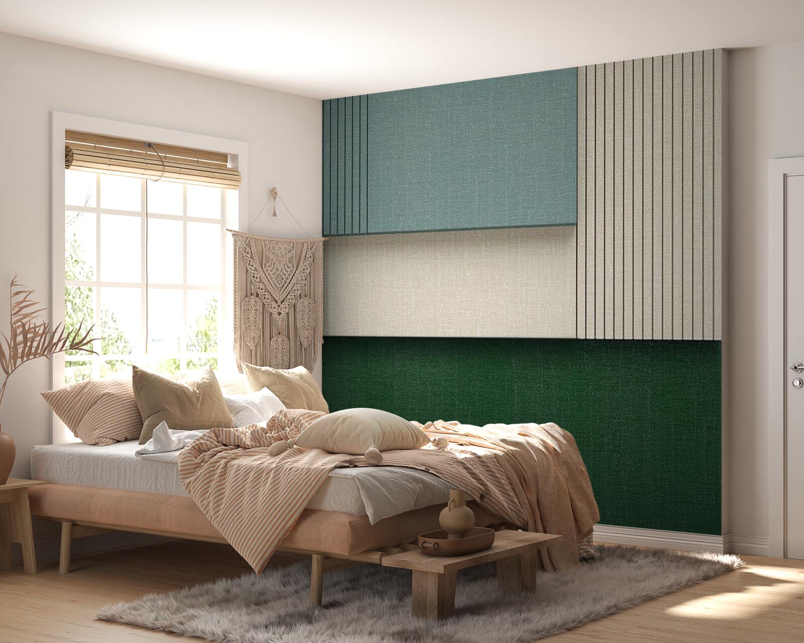 Fotobehang vierkantjes in blauw, beige en groen