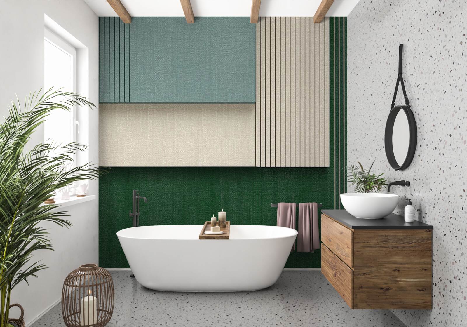 Fotobehang vierkantjes in blauw, beige en groen