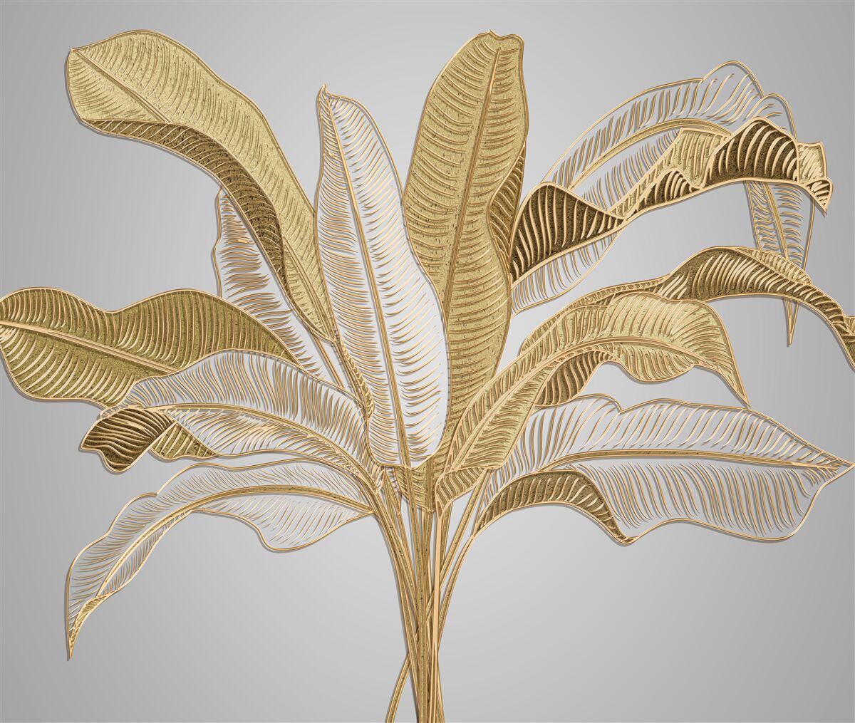 Fotobehang bladeren met ongewone gouden en witte tinten