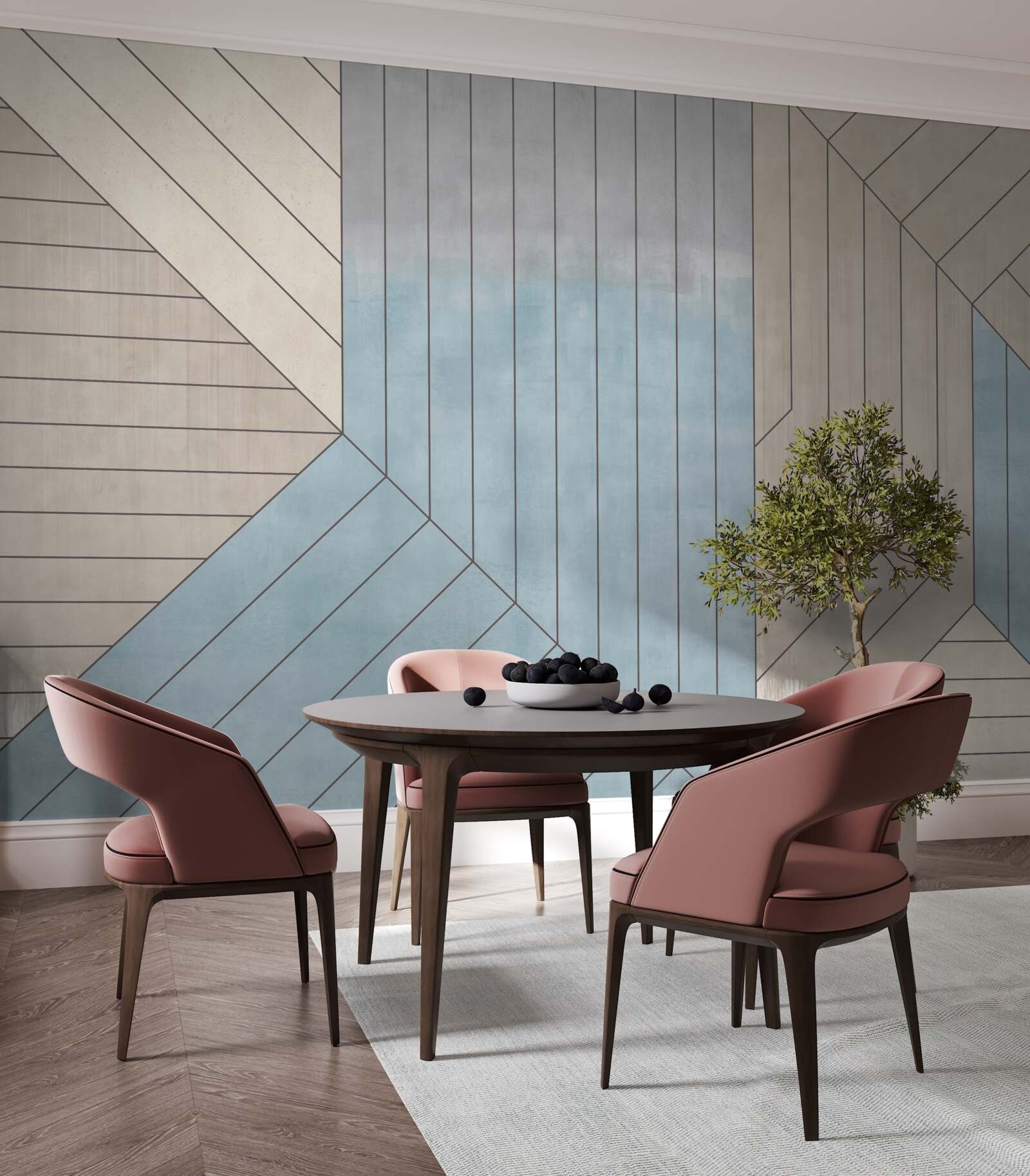 Fotobehang blauwachtige en vage lijnen