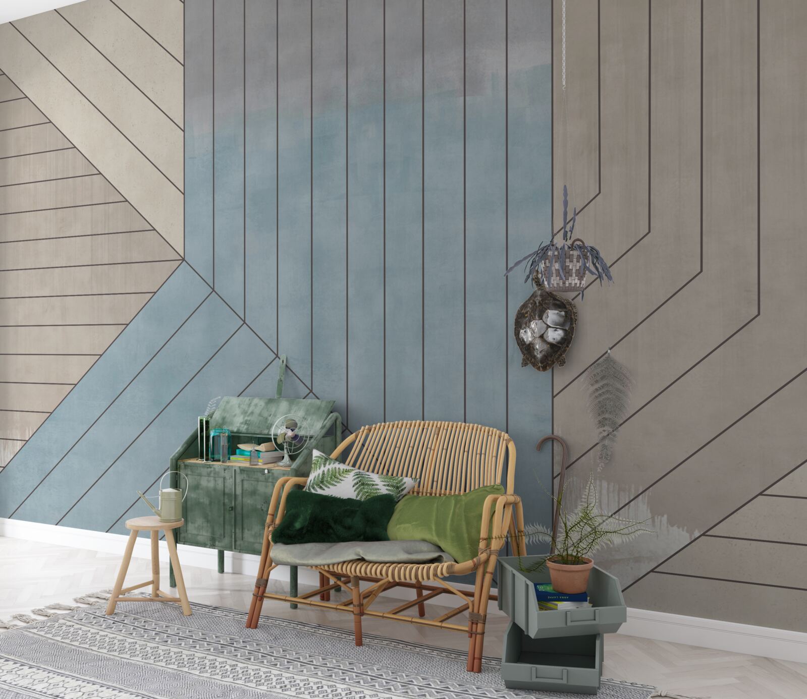 Fotobehang blauwachtige en vage lijnen