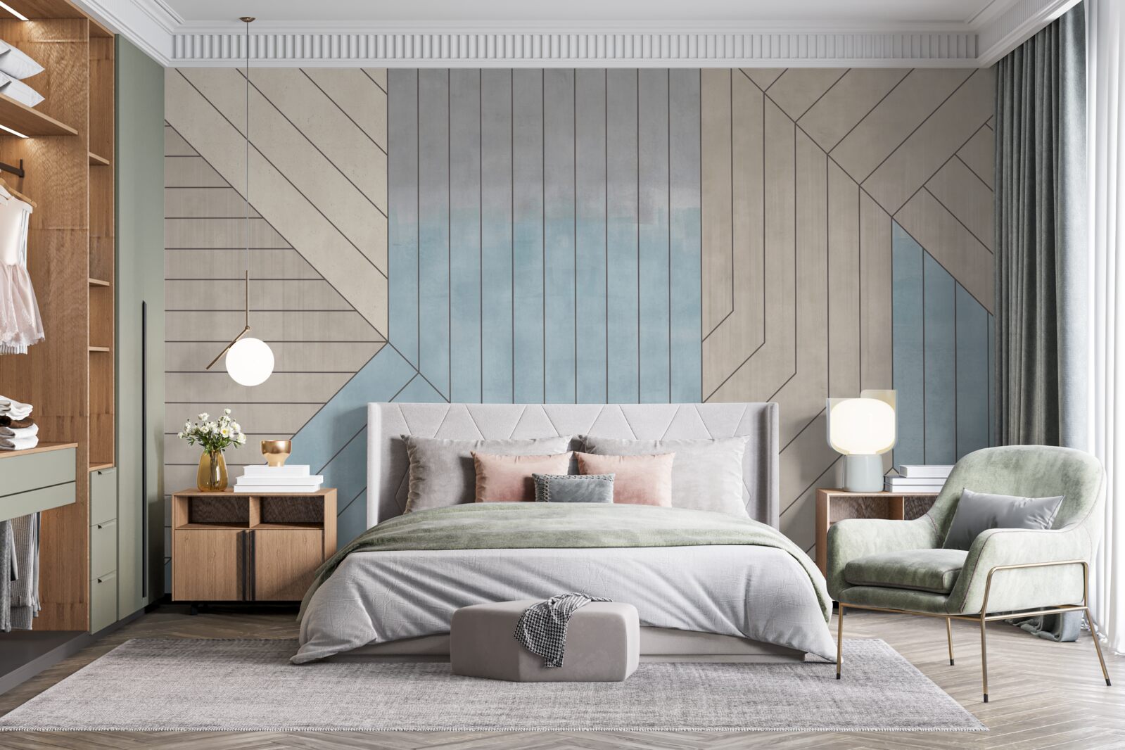 Fotobehang blauwachtige en vage lijnen