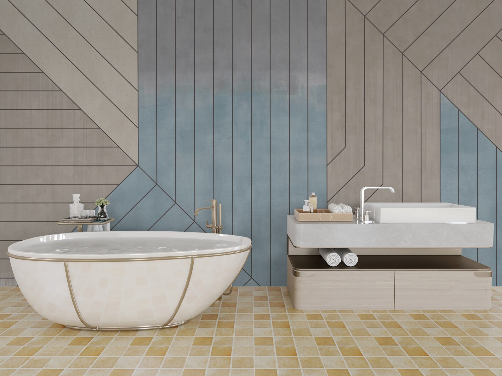 Fotobehang blauwachtige en vage lijnen