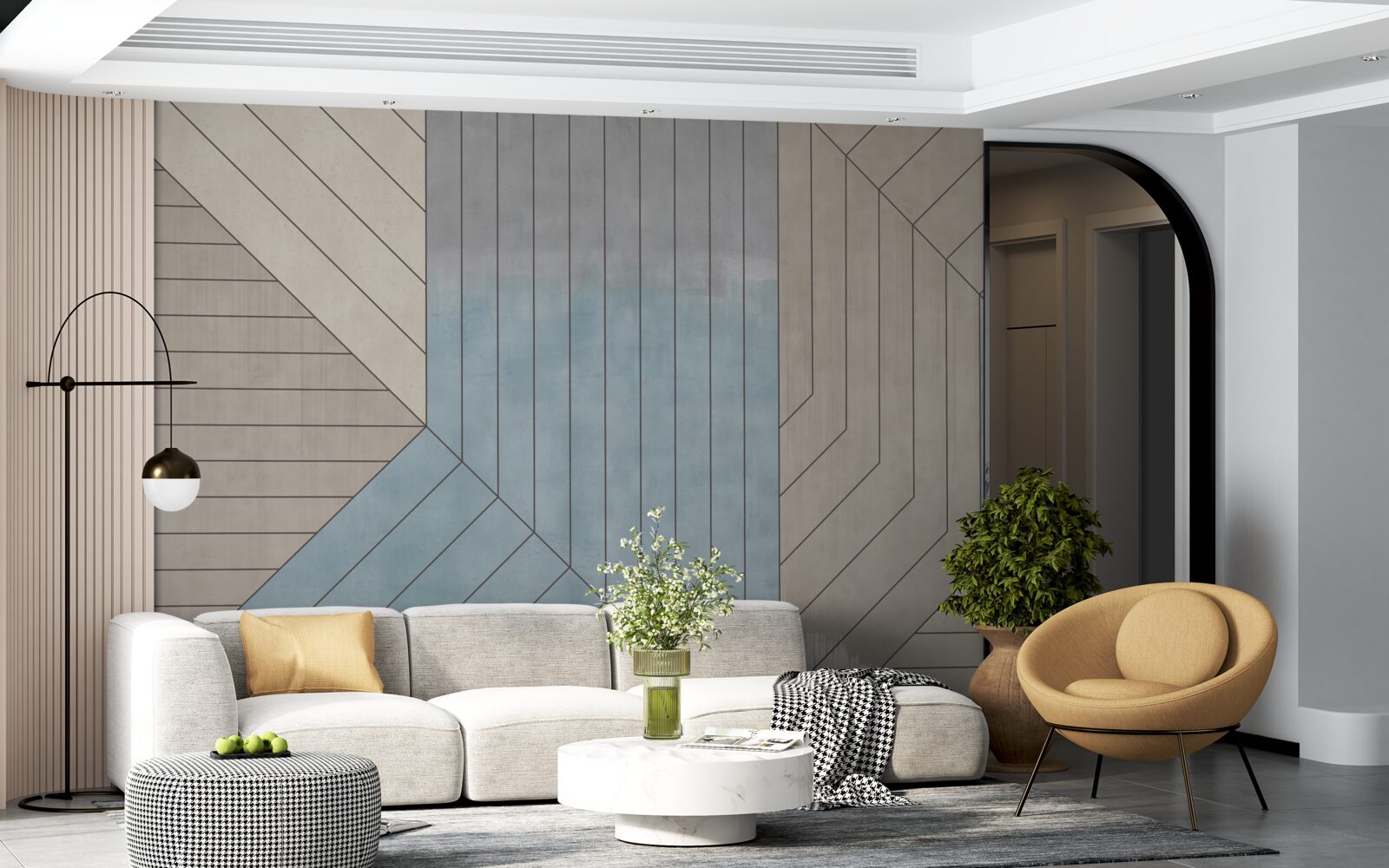 Fotobehang blauwachtige en vage lijnen