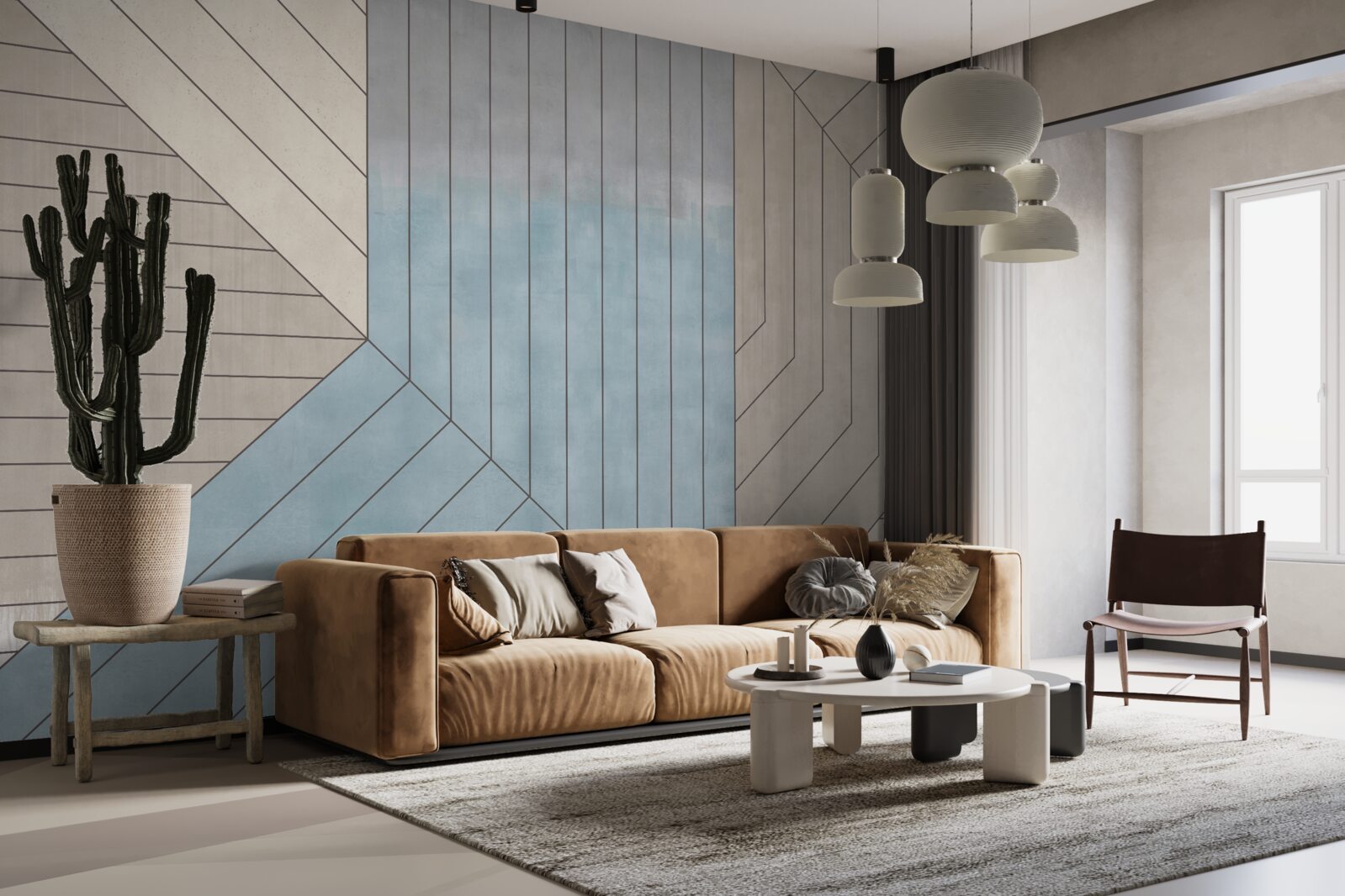 Fotobehang blauwachtige en vage lijnen