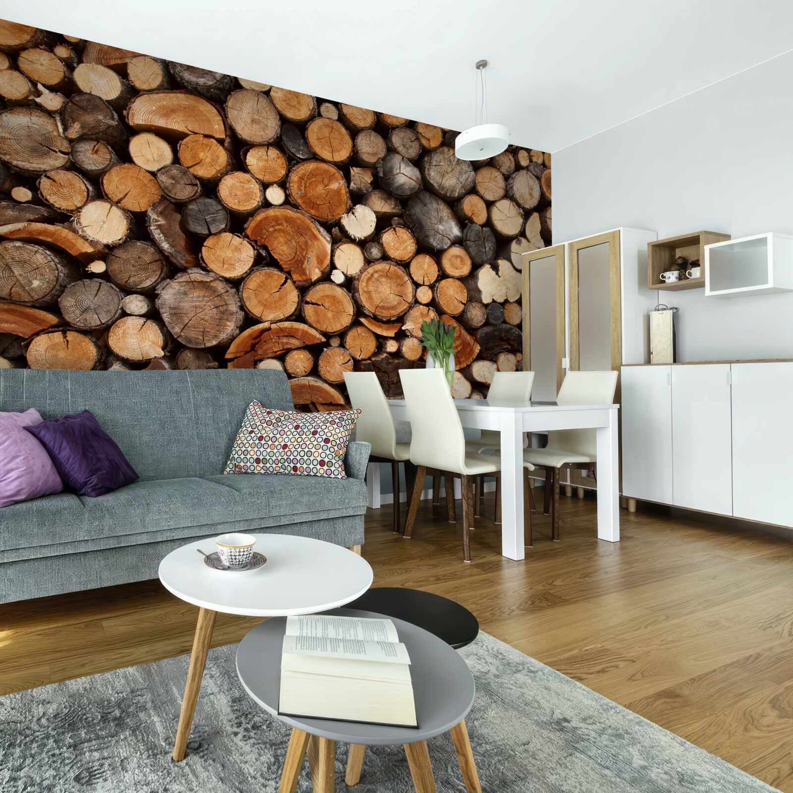 Fotobehang diverse houten stammen