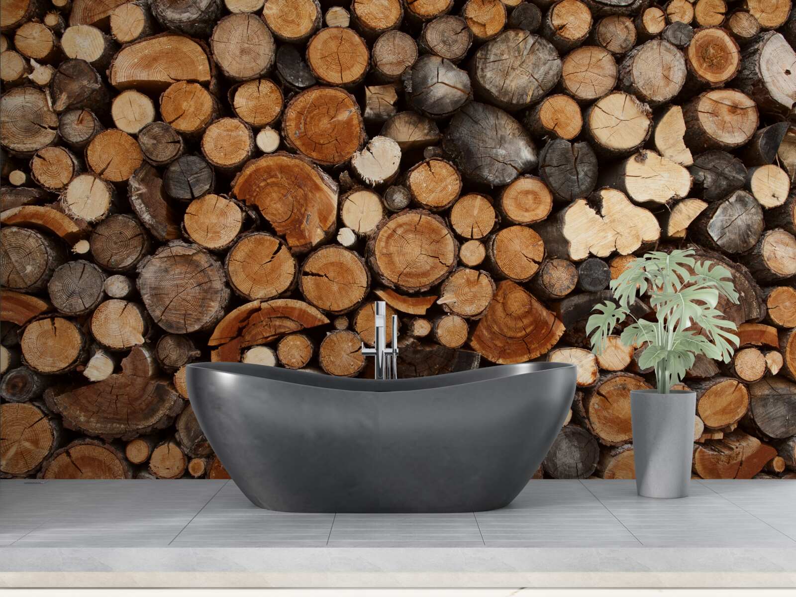 Fotobehang diverse houten stammen