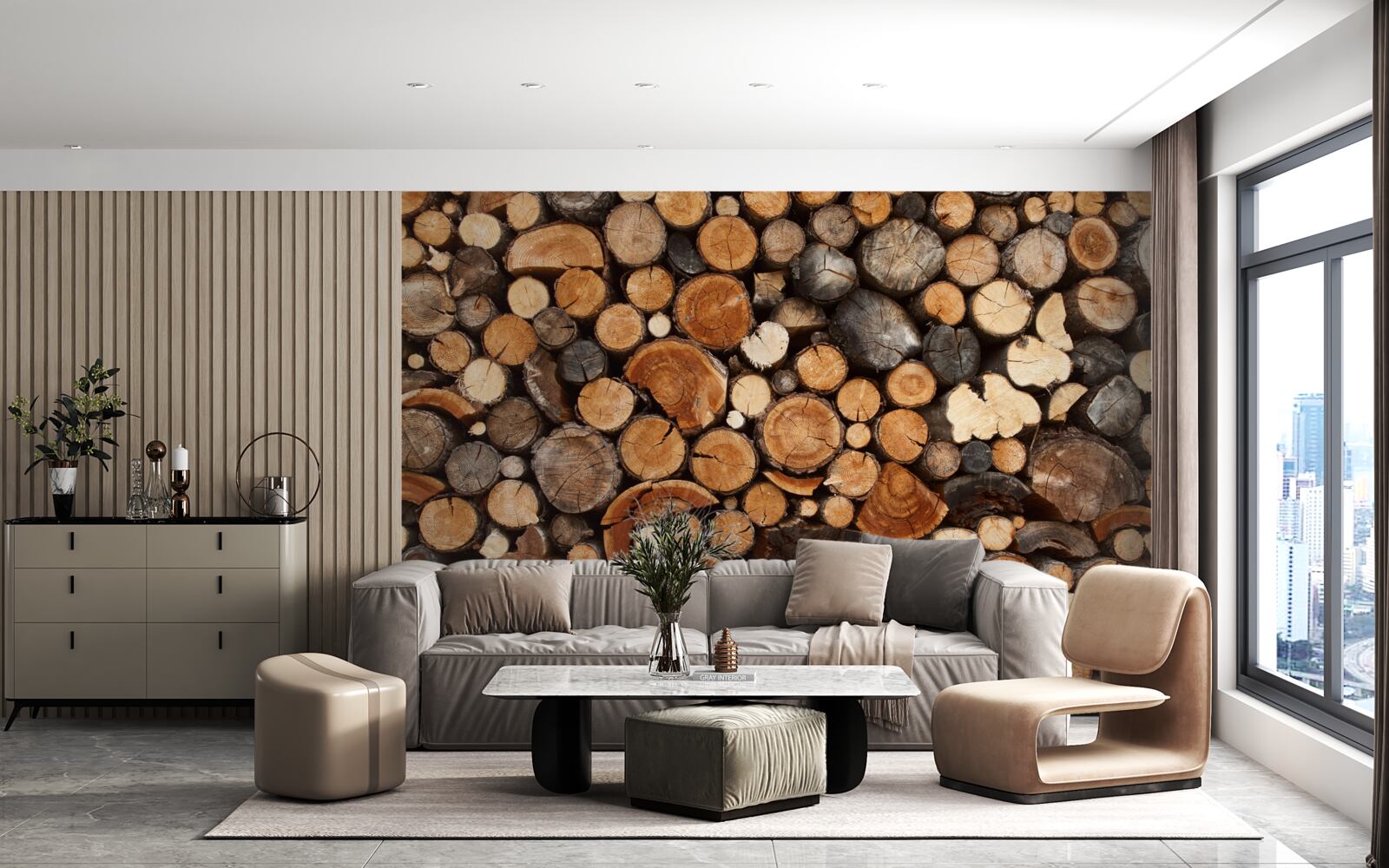 Fotobehang diverse houten stammen