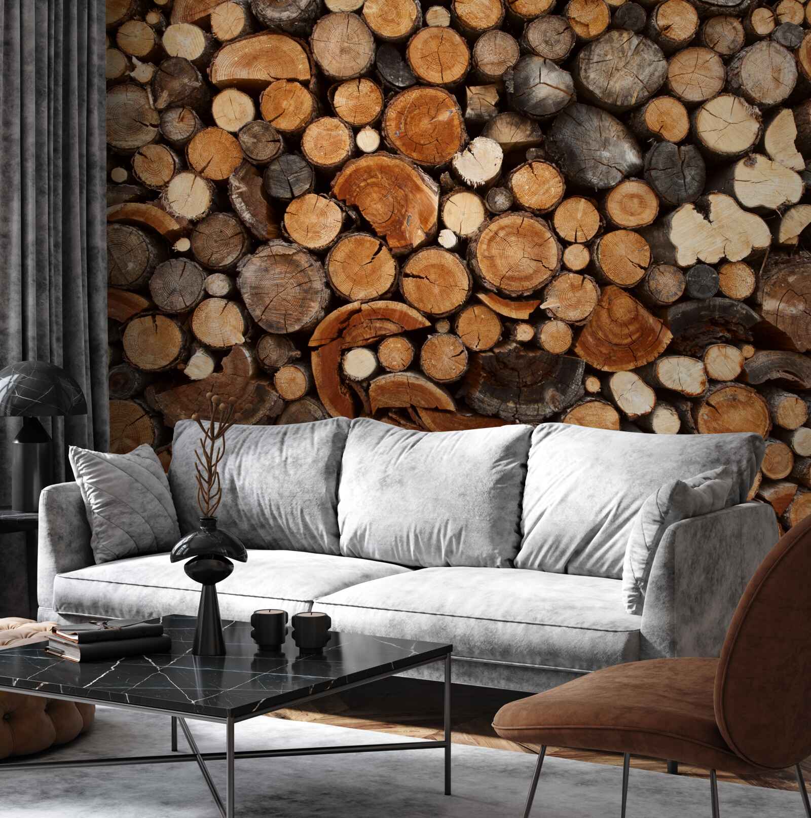 Fotobehang diverse houten stammen