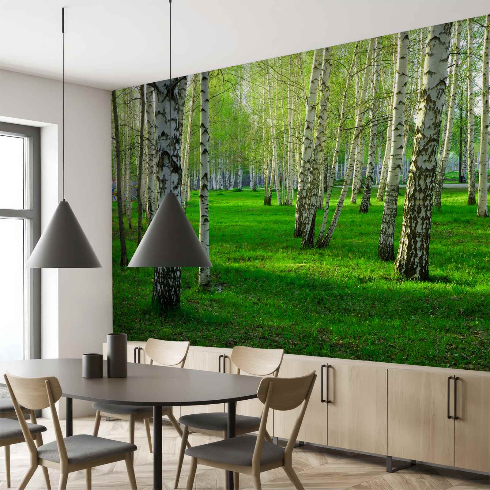 Fotobehang groen gras en bomen