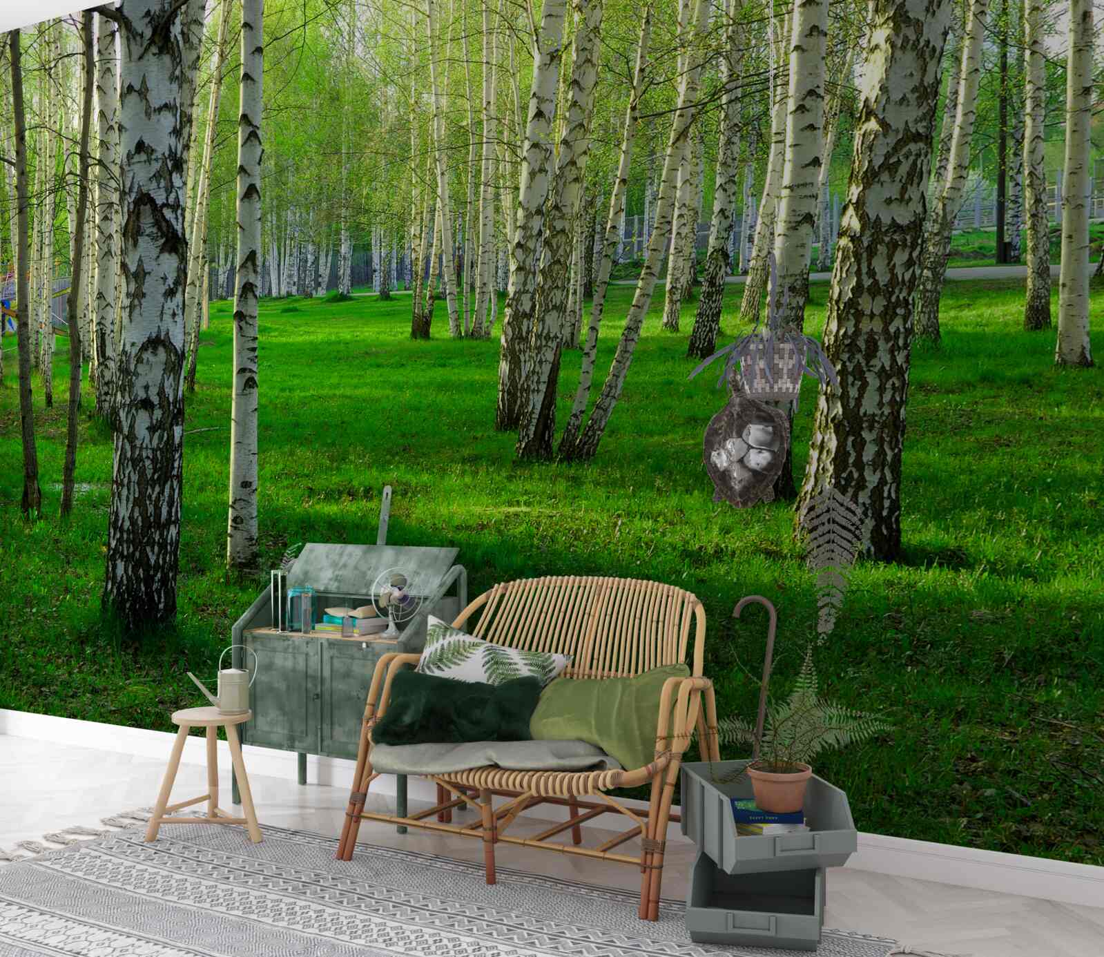 Fotobehang groen gras en bomen