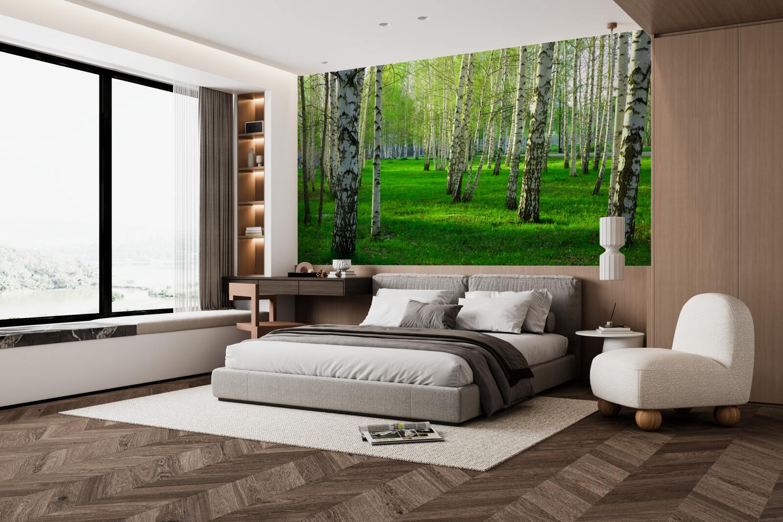 Fotobehang groen gras en bomen