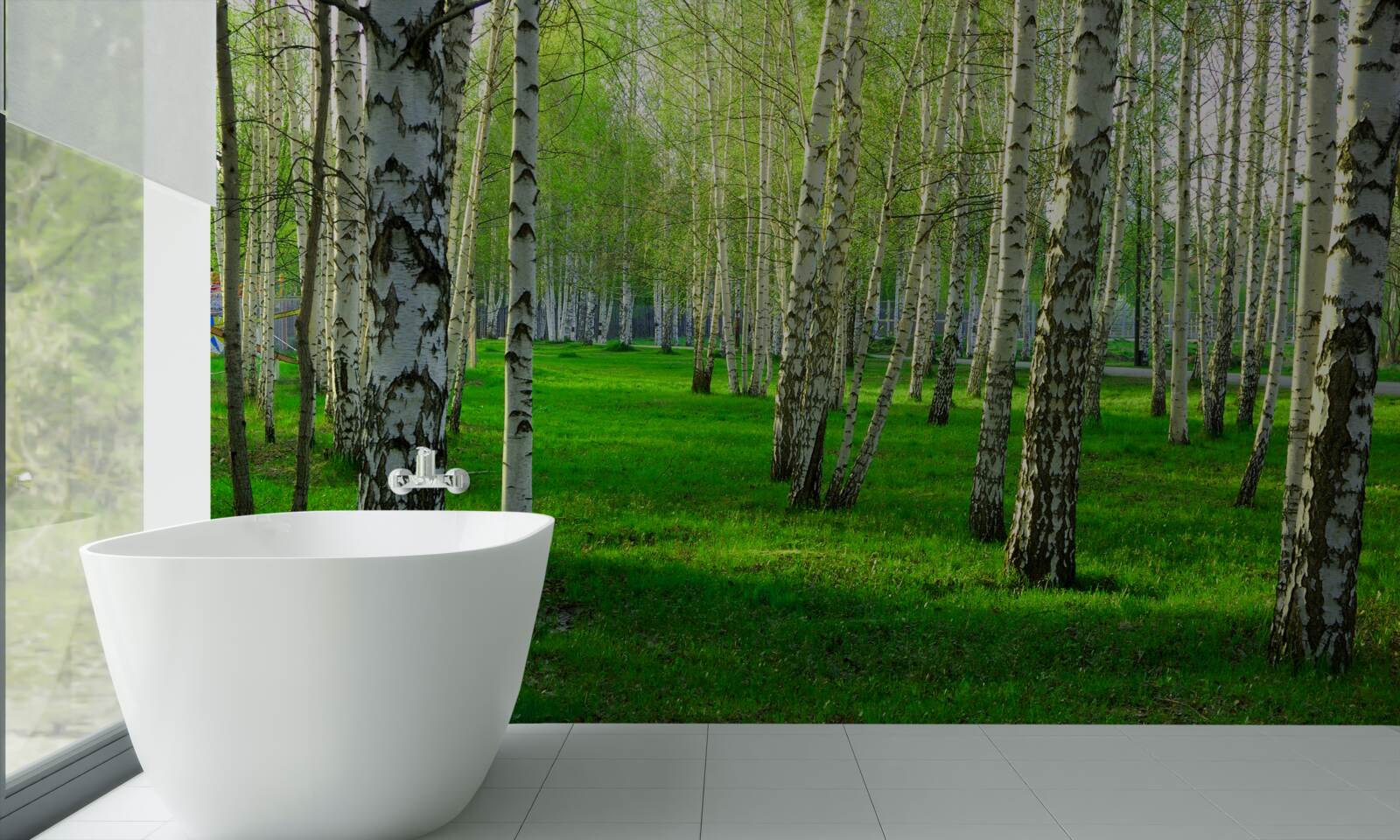 Fotobehang groen gras en bomen