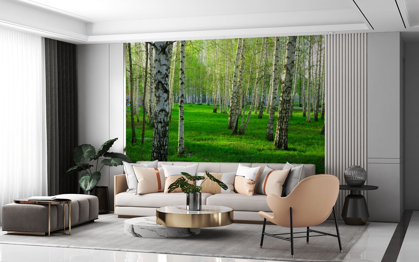 Fotobehang groen gras en bomen