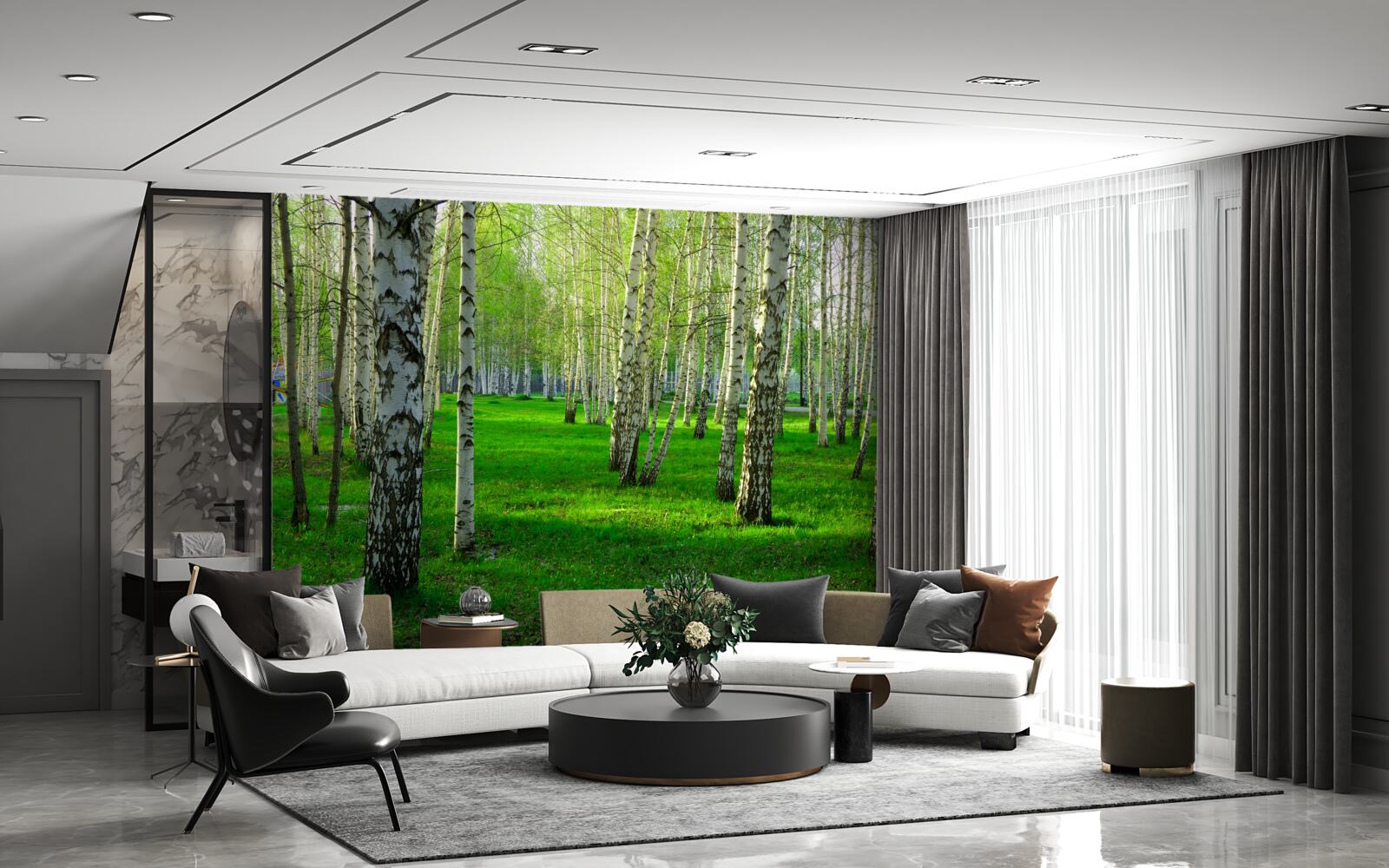 Fotobehang groen gras en bomen