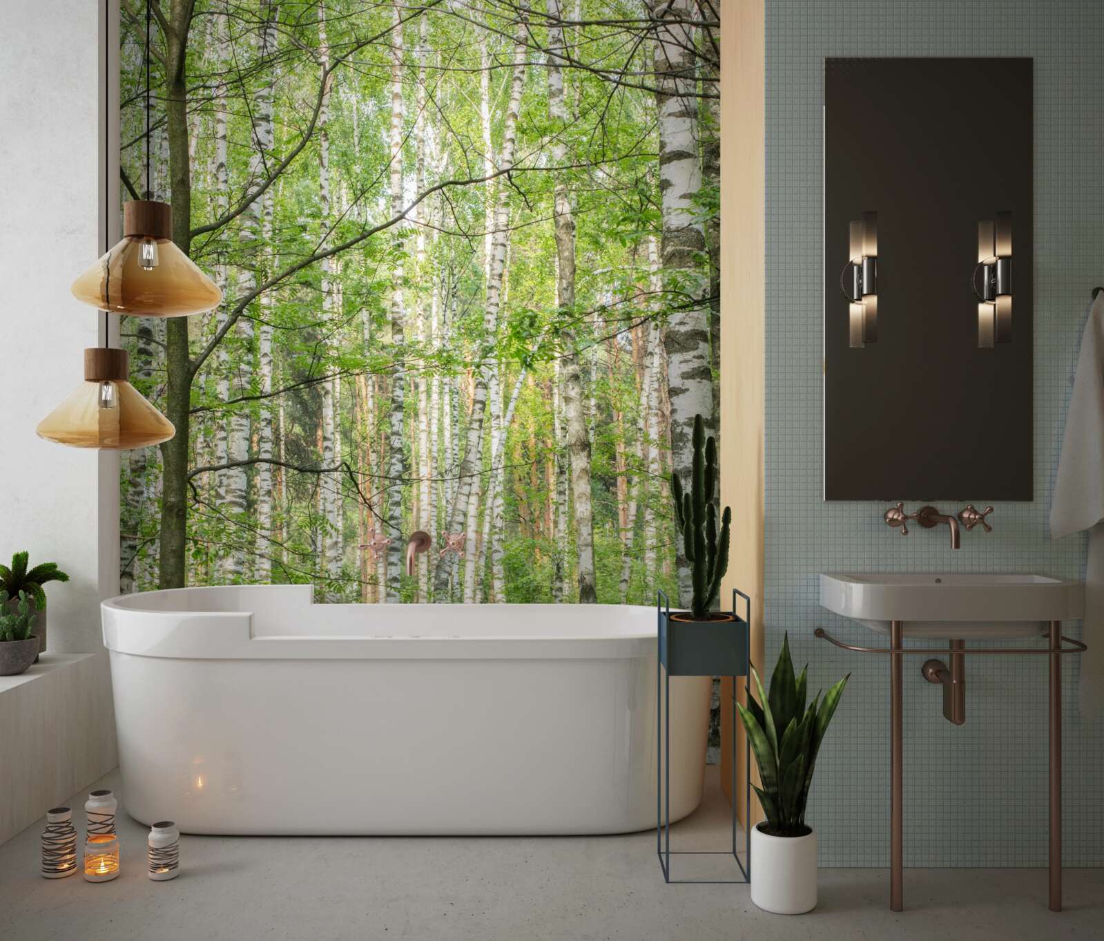 Fotobehang bos dicht begroeid met berken