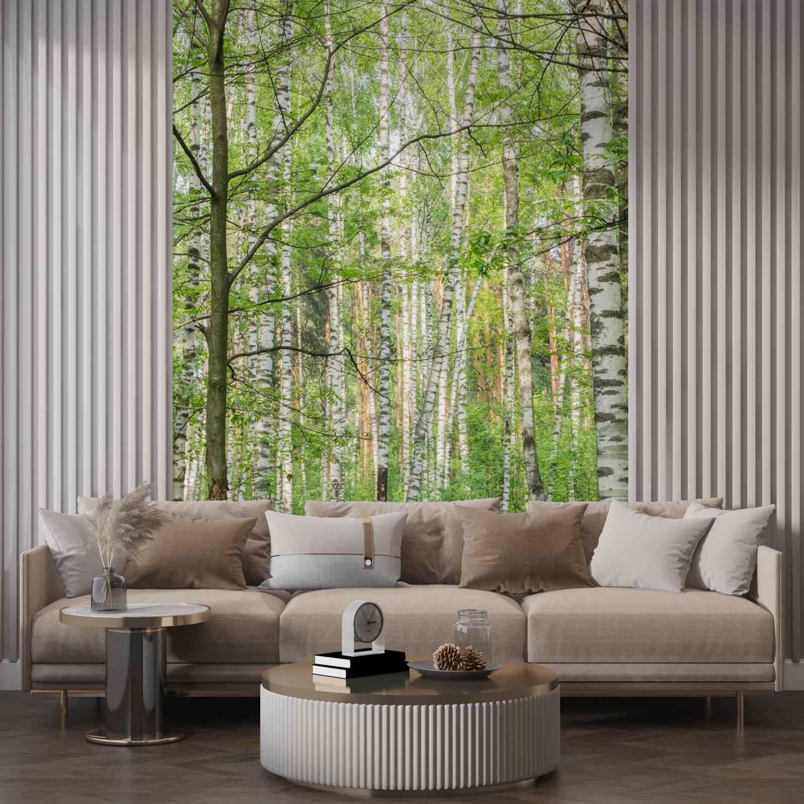 Fotobehang bos dicht begroeid met berken