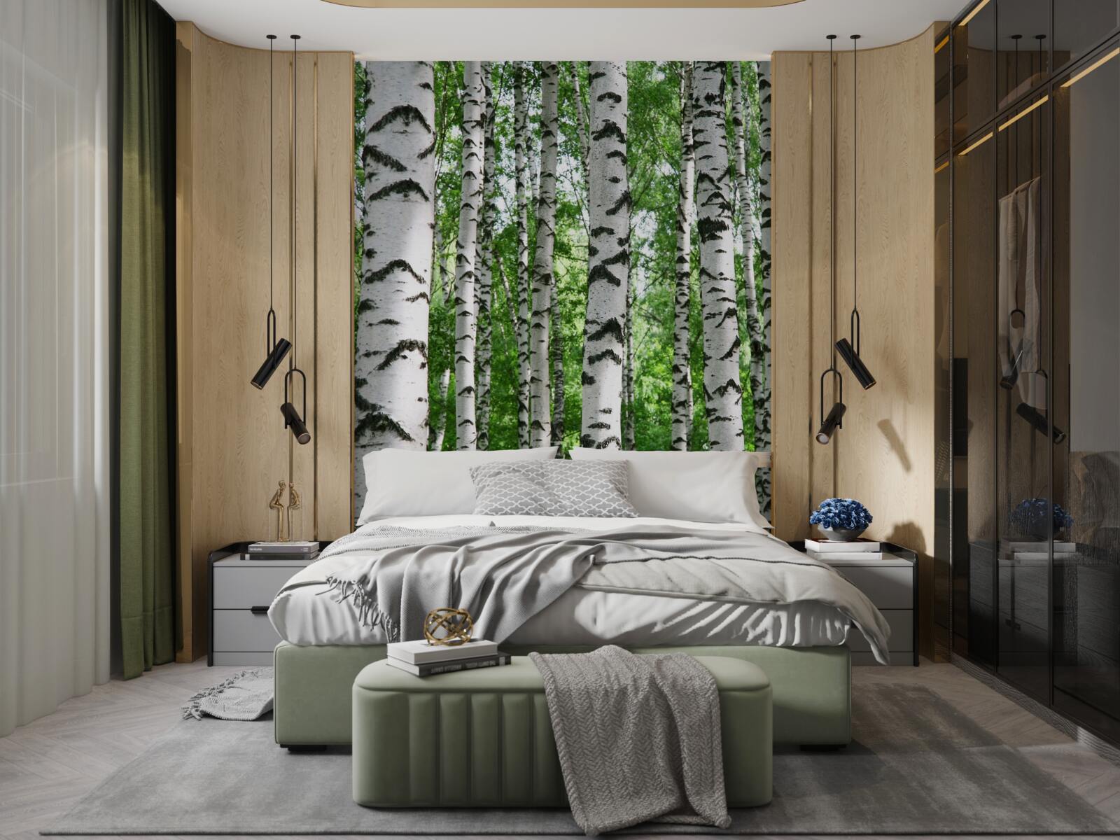 Fotobehang rijen van slanke berken