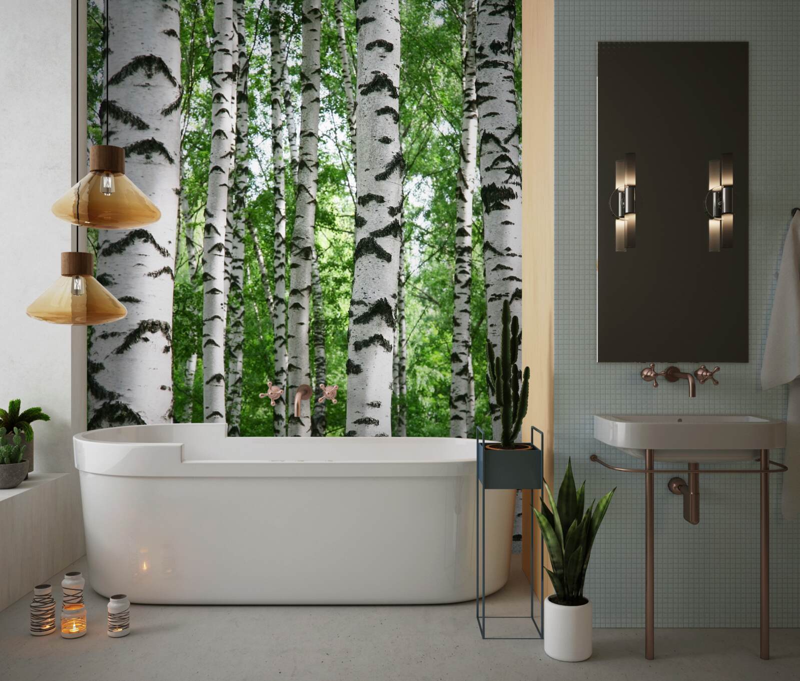 Fotobehang rijen van slanke berken