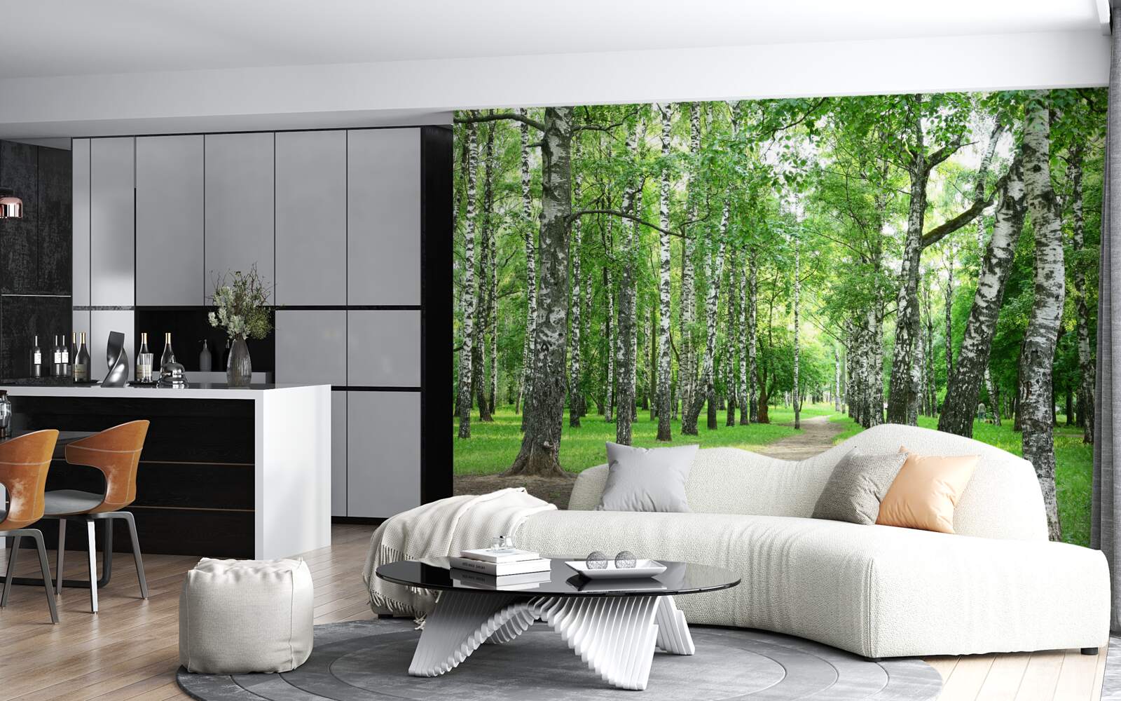 Fotobehang pad dat naar het bos leidt