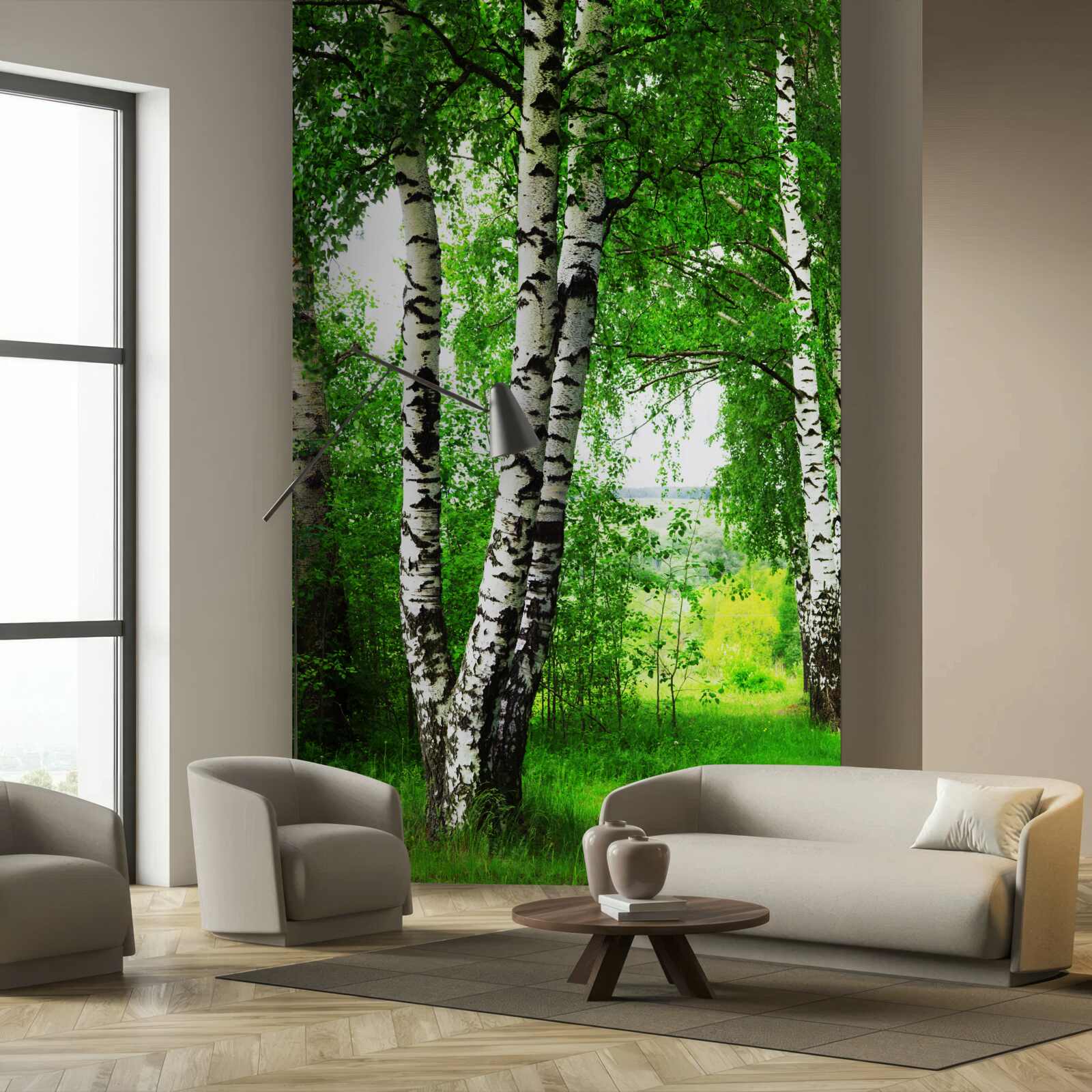 Fotobehang een bosje berkenbomen in een open plek