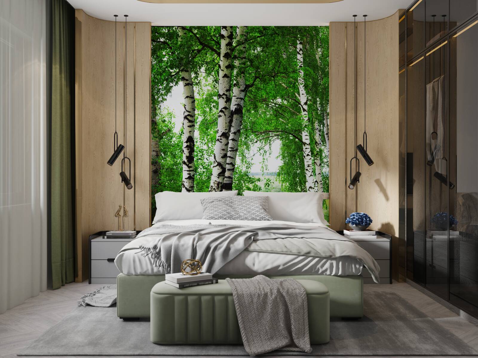 Fotobehang een bosje berkenbomen in een open plek