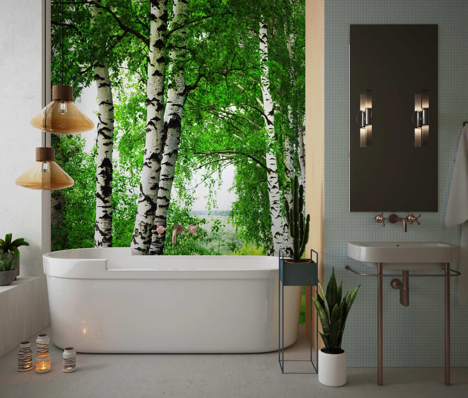 Fotobehang een bosje berkenbomen in een open plek