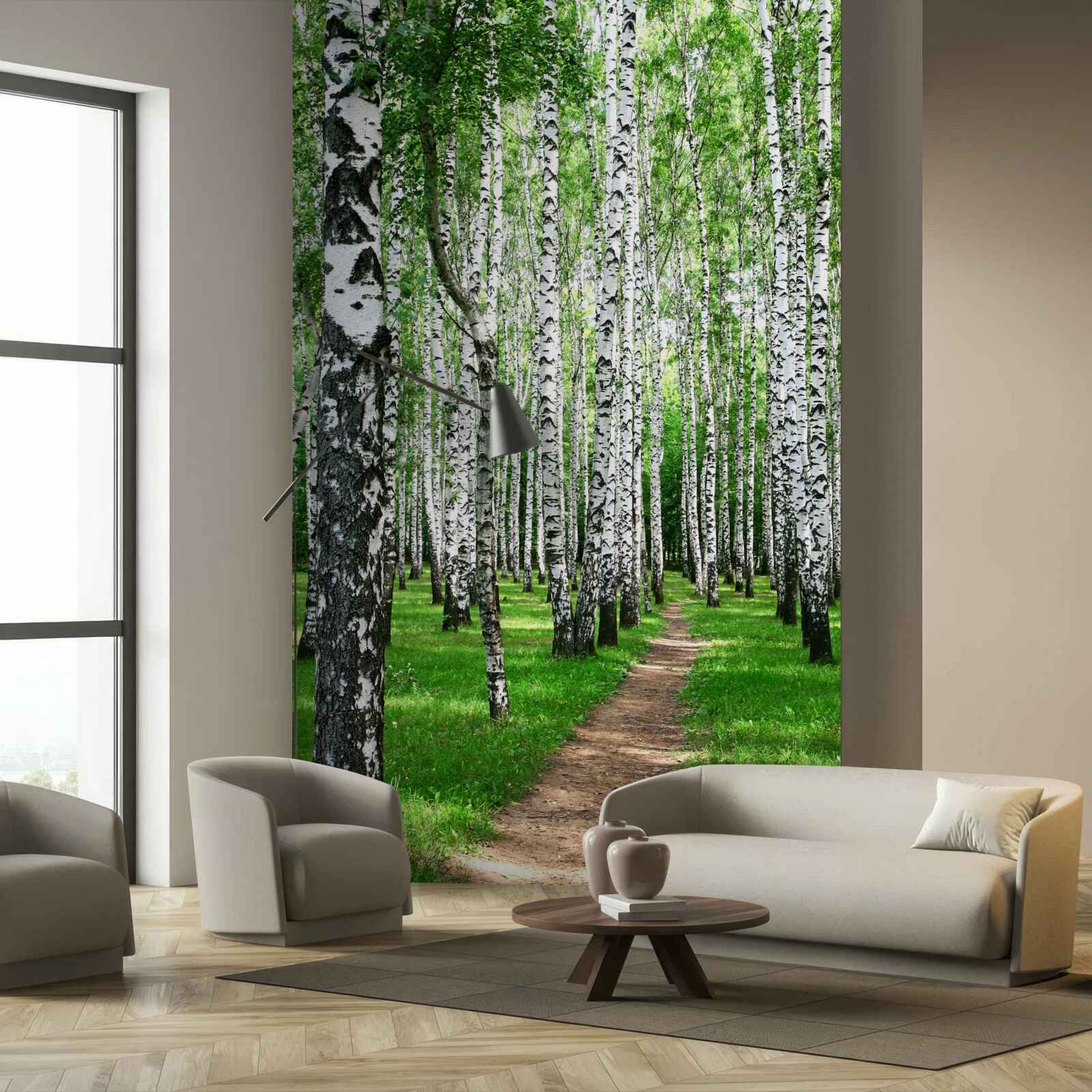 Fotobehang pad tussen de berken