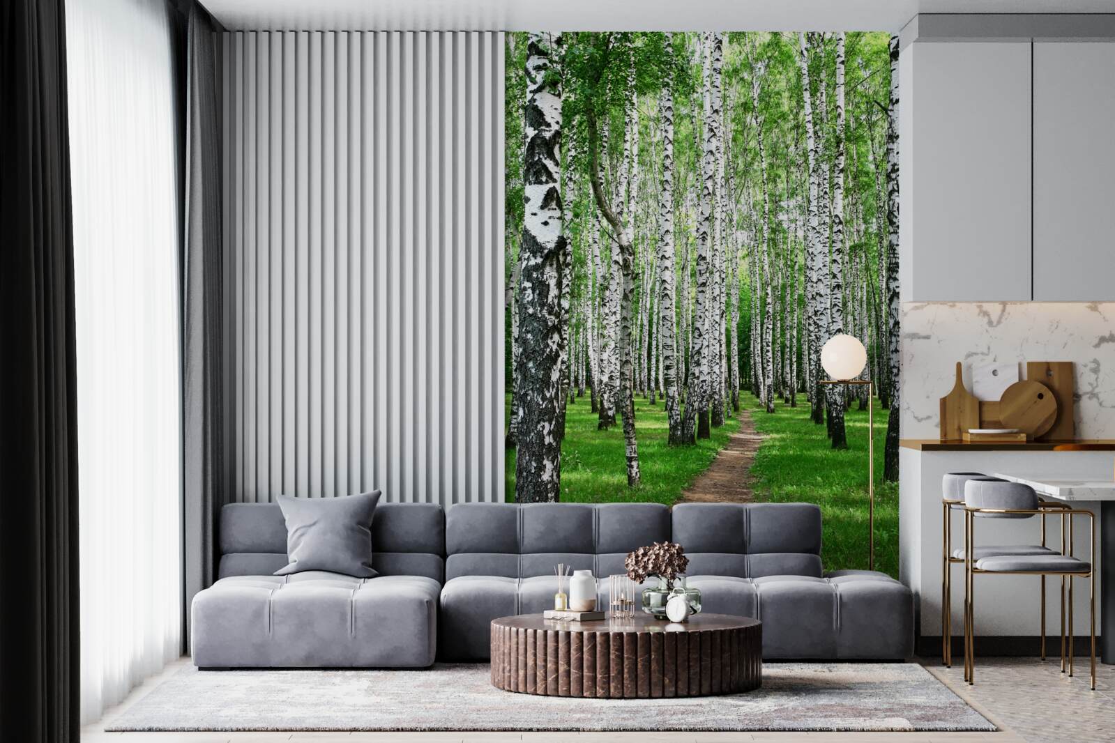 Fotobehang pad tussen de berken