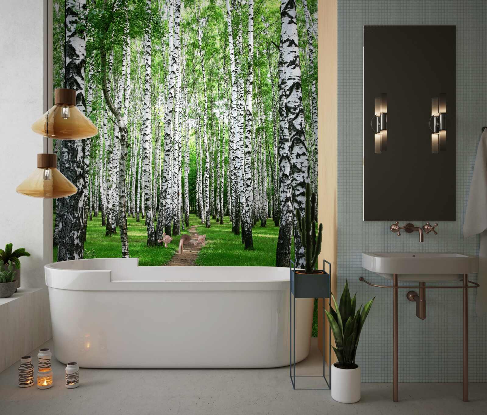 Fotobehang pad tussen de berken