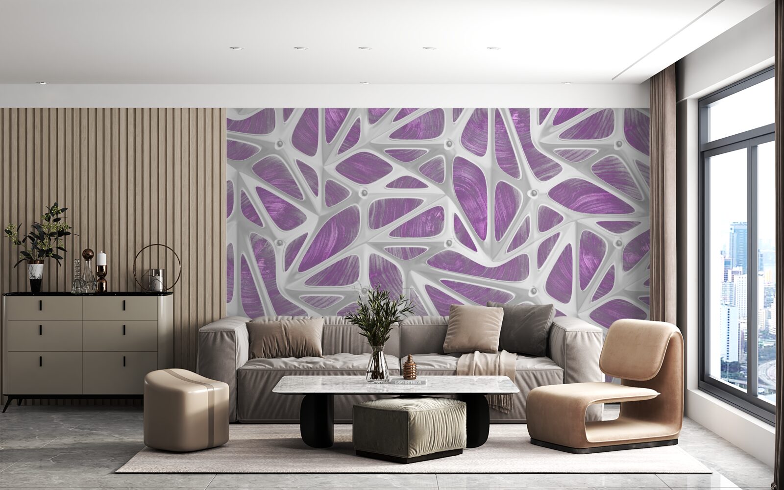 Fotobehang ontwerpen in wit en paars