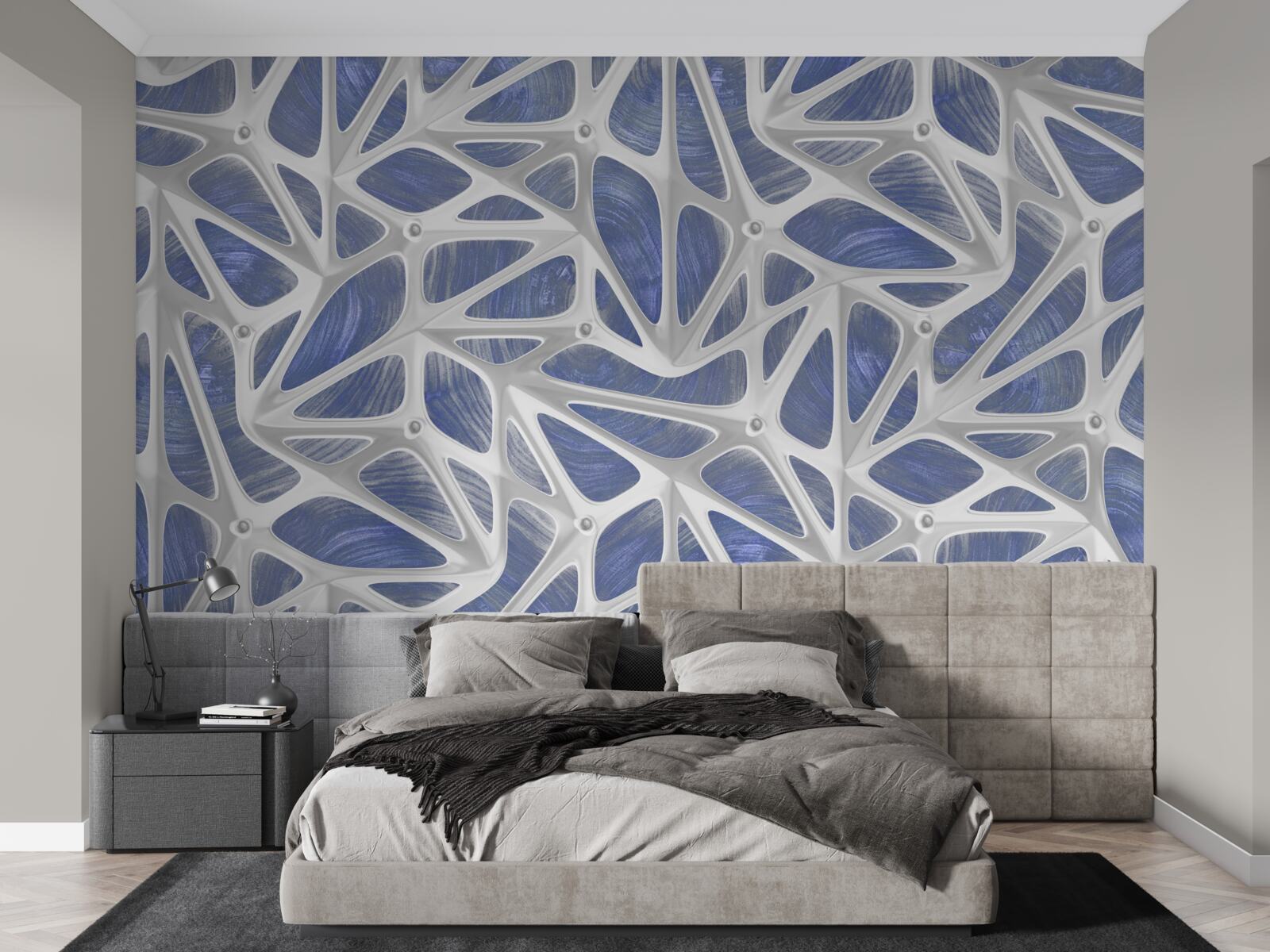 Fotobehang witte krullen op een blauwe achtergrond