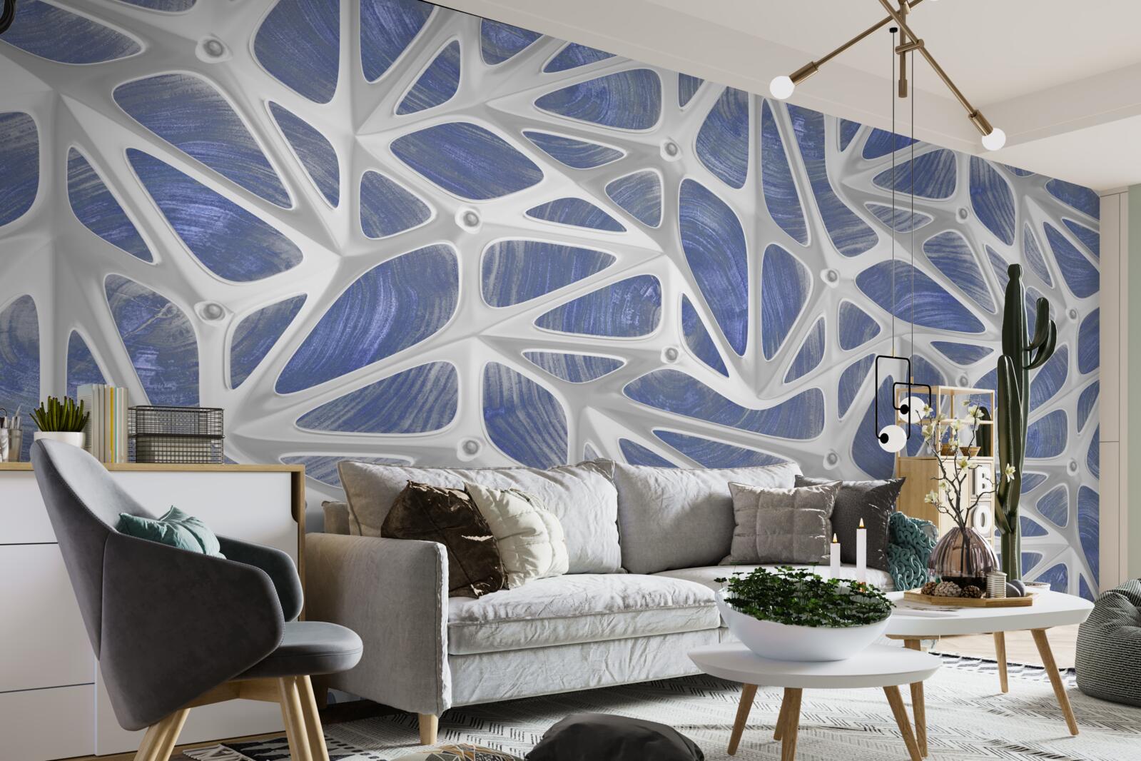 Fotobehang witte krullen op een blauwe achtergrond