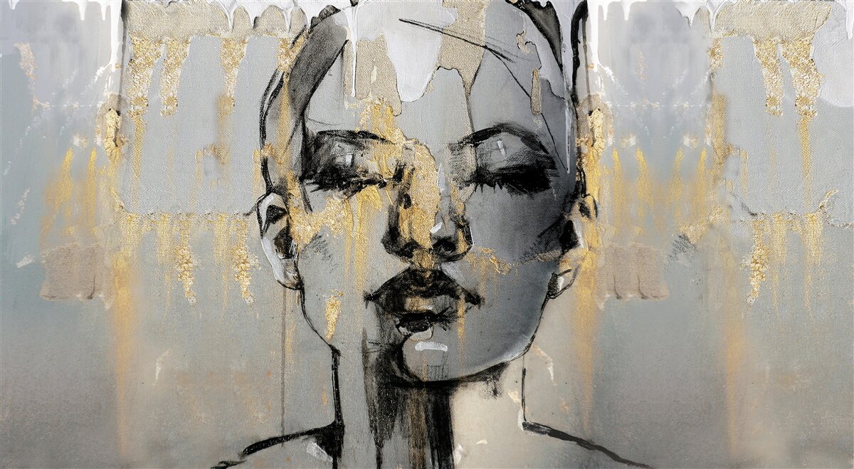 Fotobehang profielfoto van een meisje met haar ogen dicht