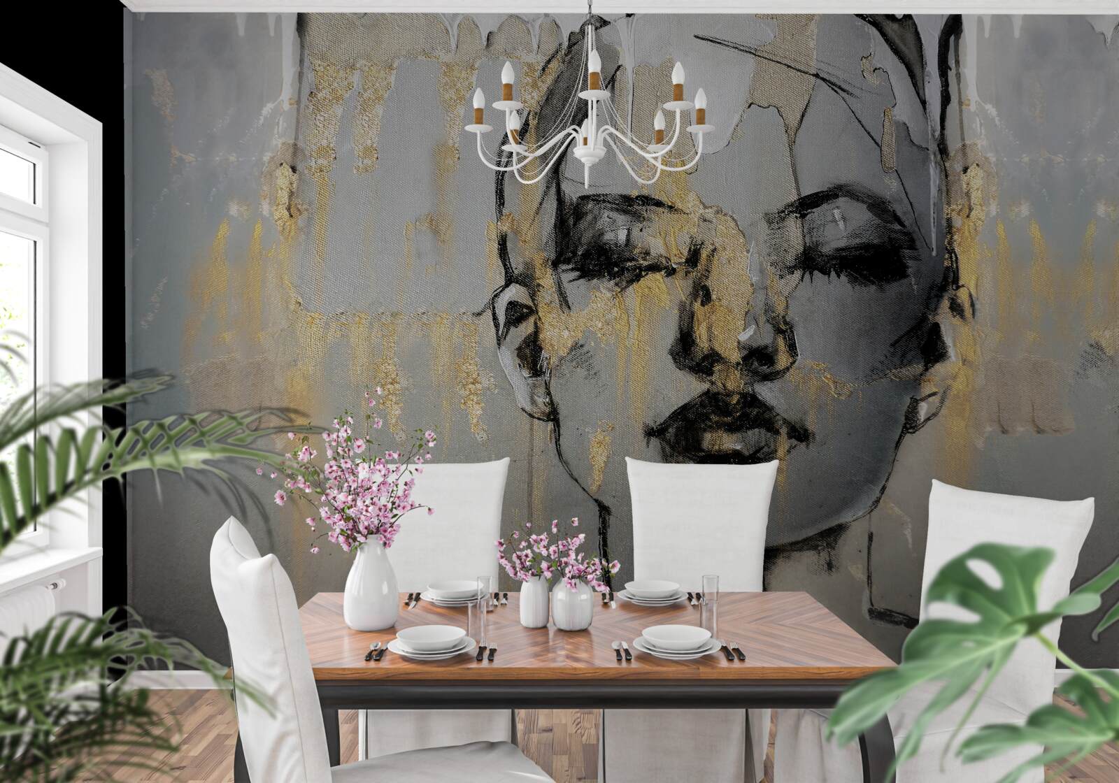 Fotobehang profielfoto van een meisje met haar ogen dicht