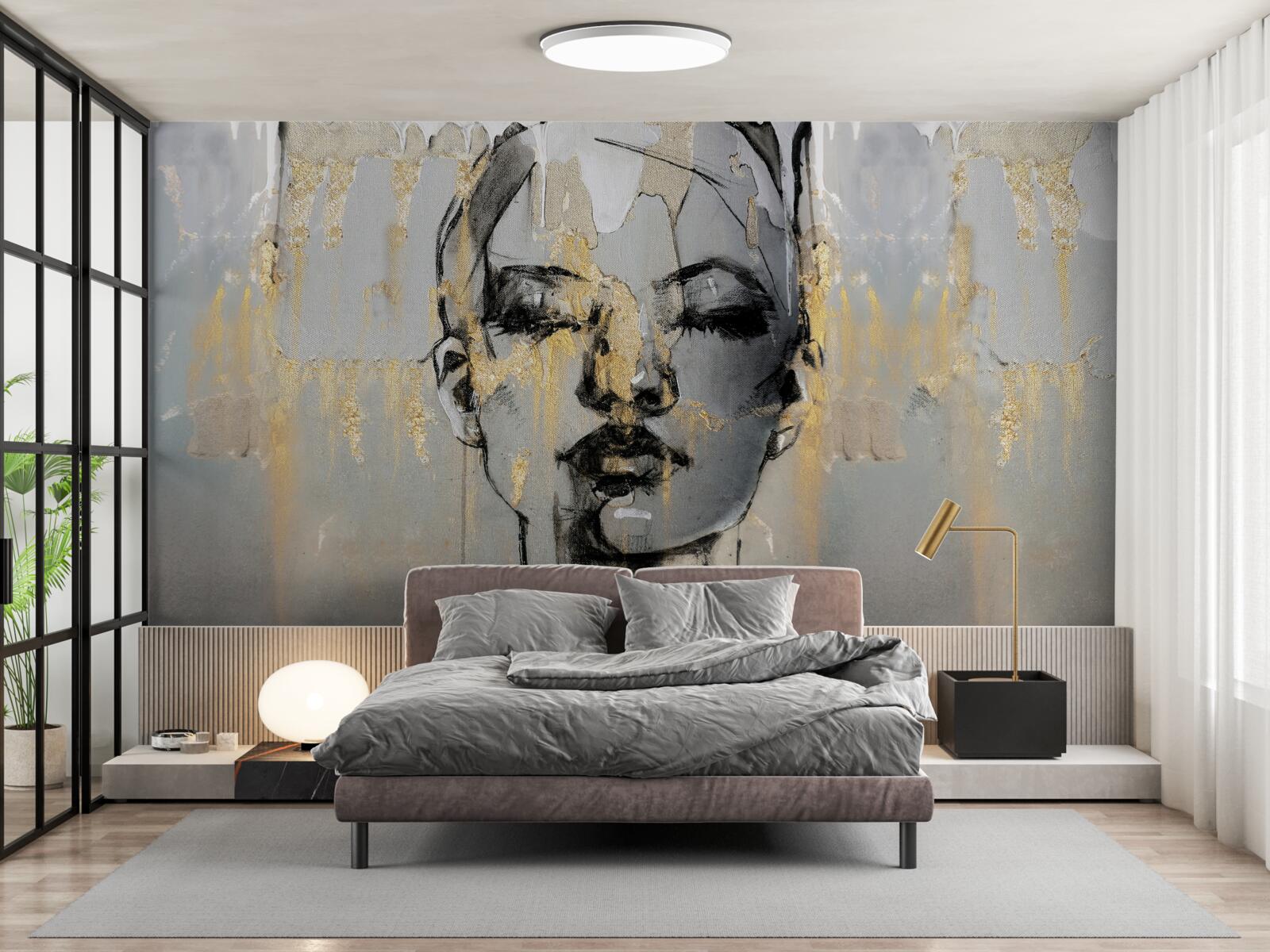 Fotobehang profielfoto van een meisje met haar ogen dicht