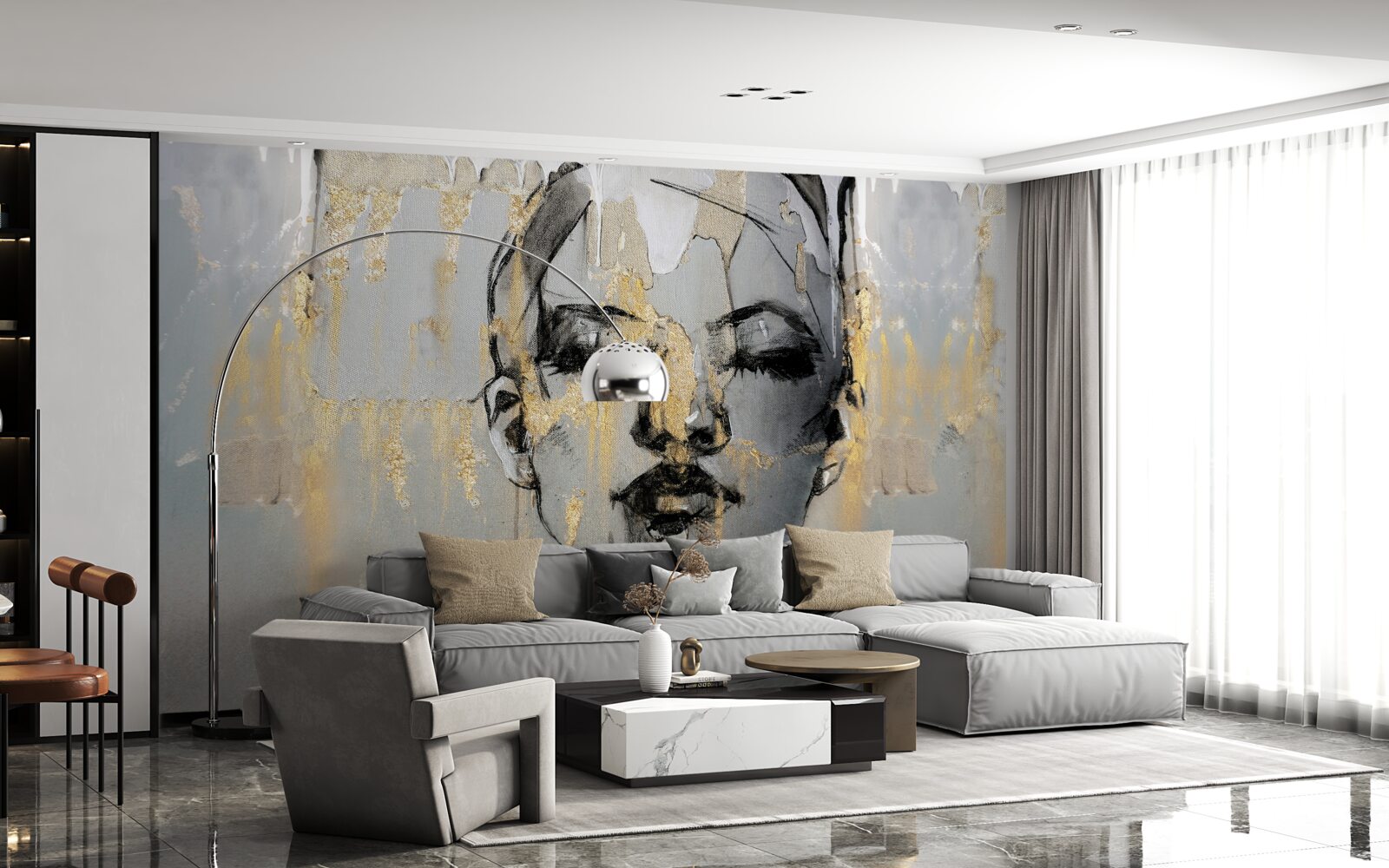 Fotobehang profielfoto van een meisje met haar ogen dicht