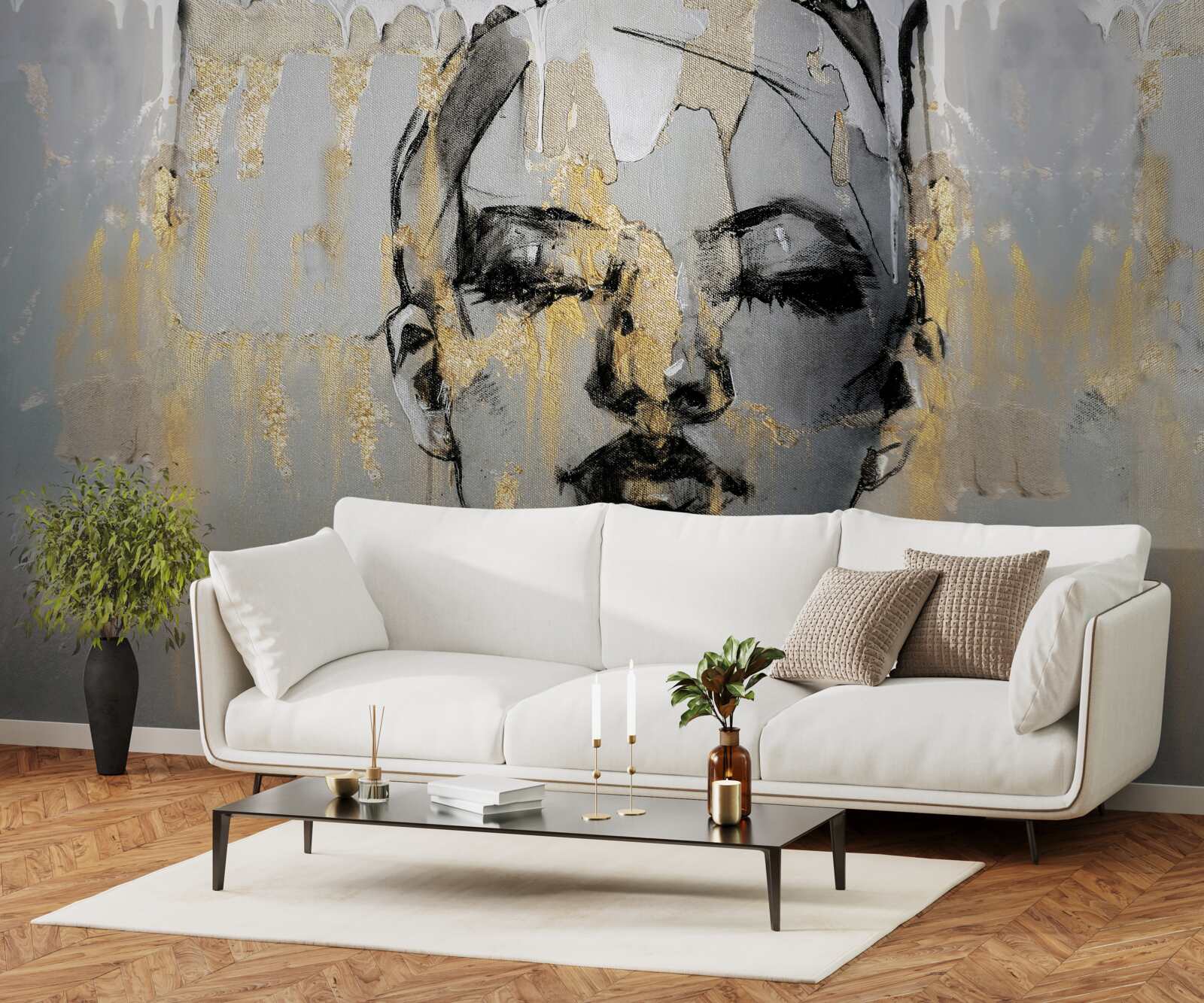 Fotobehang profielfoto van een meisje met haar ogen dicht